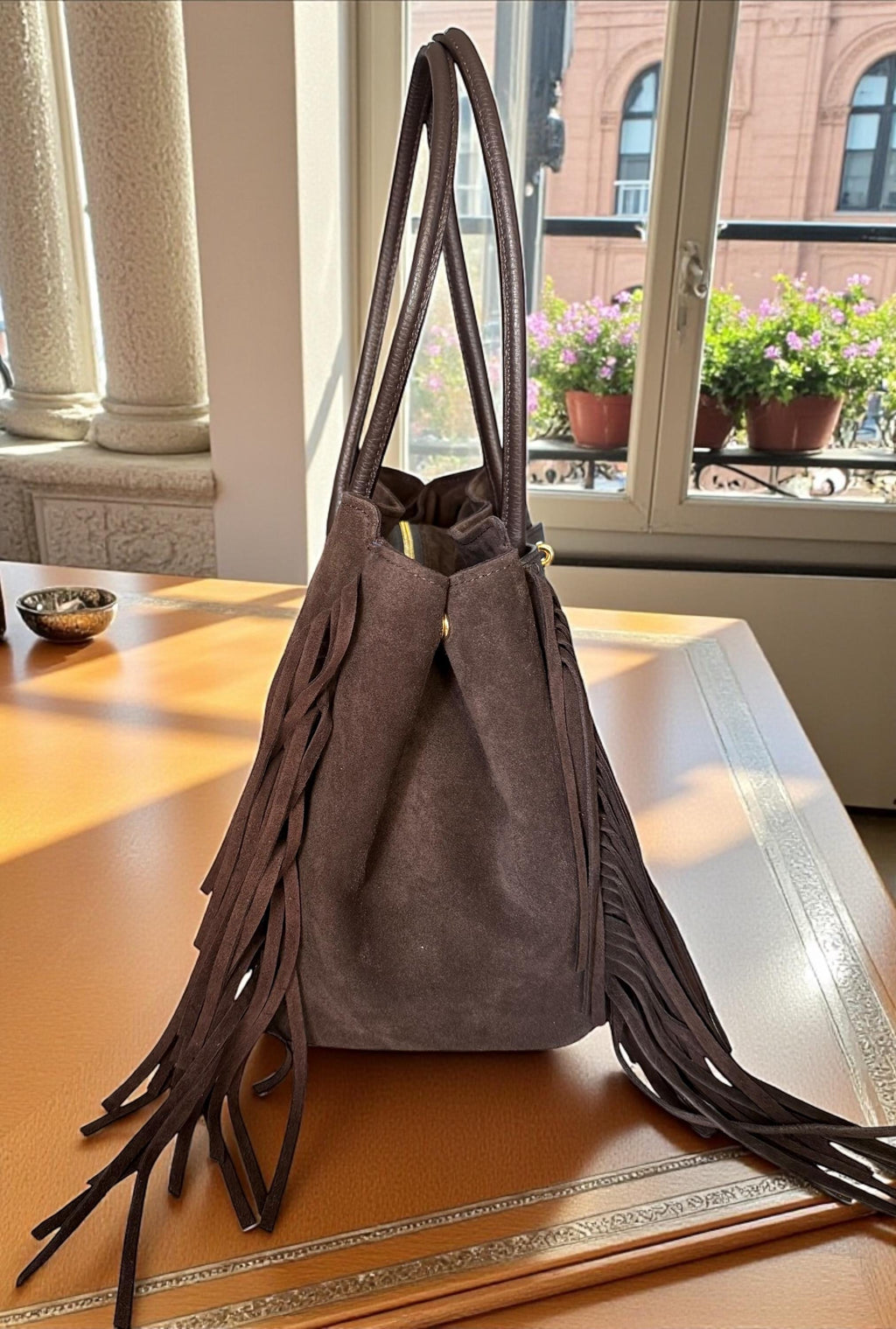 Dark Brown Large Suede fringe Shoulder Bag