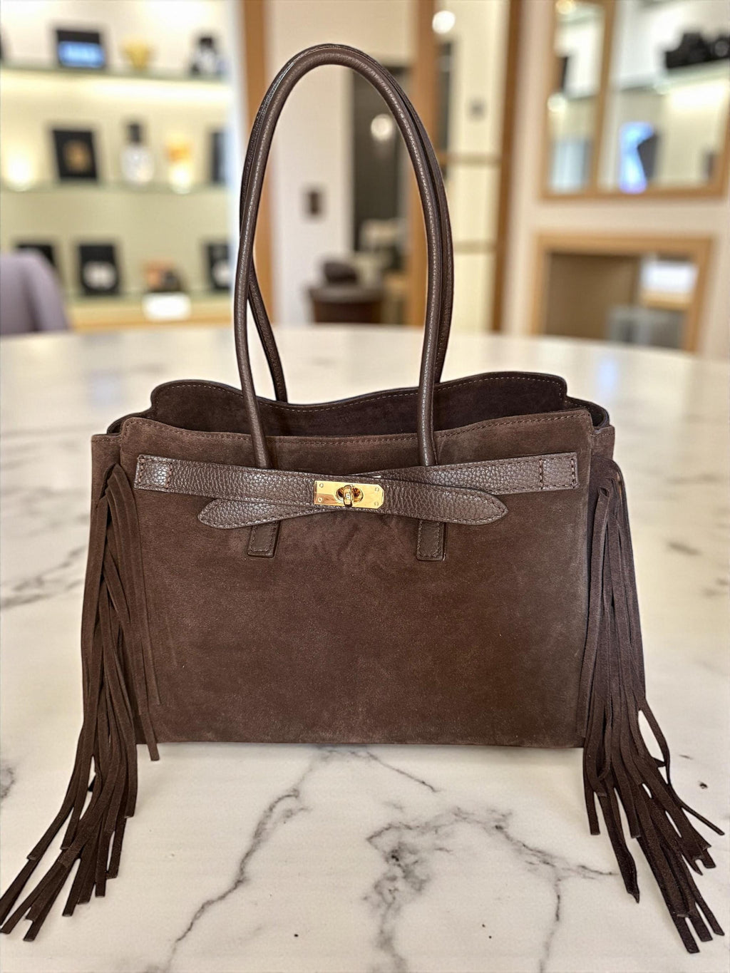 Dark Brown Large Suede fringe Shoulder Bag