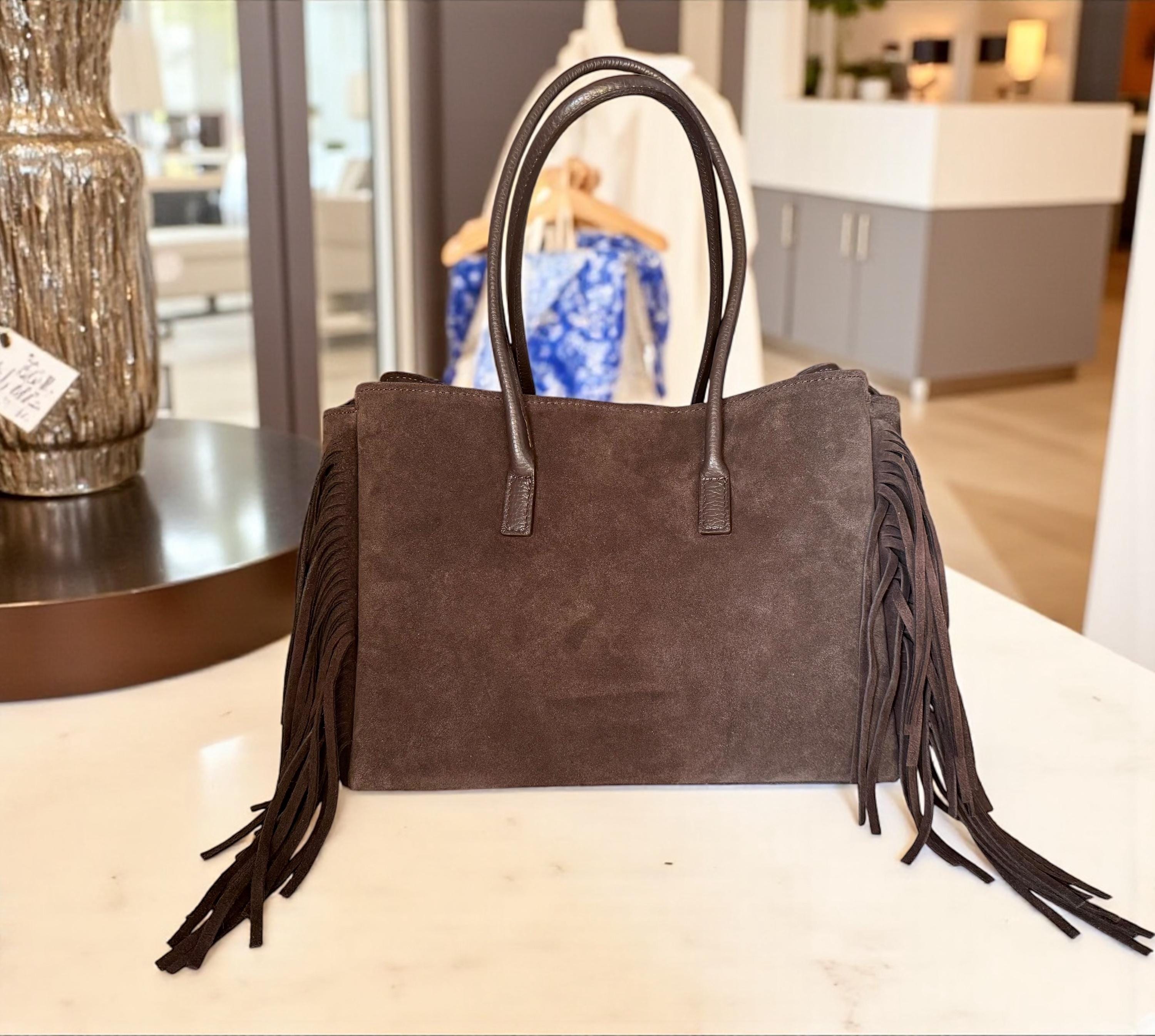 Dark Brown Large Suede fringe Shoulder Bag