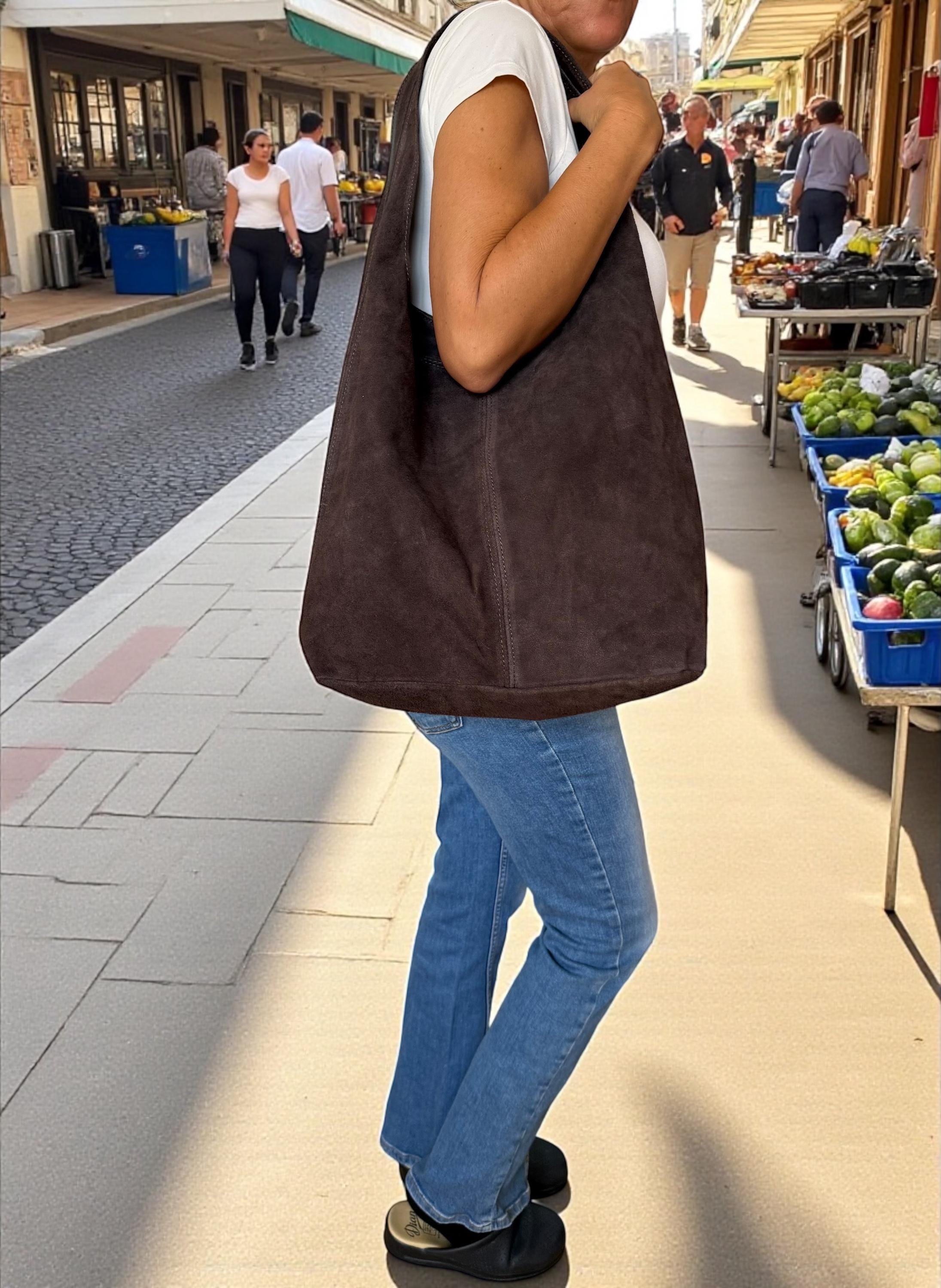 Large Suede Brown hobo tote Bag