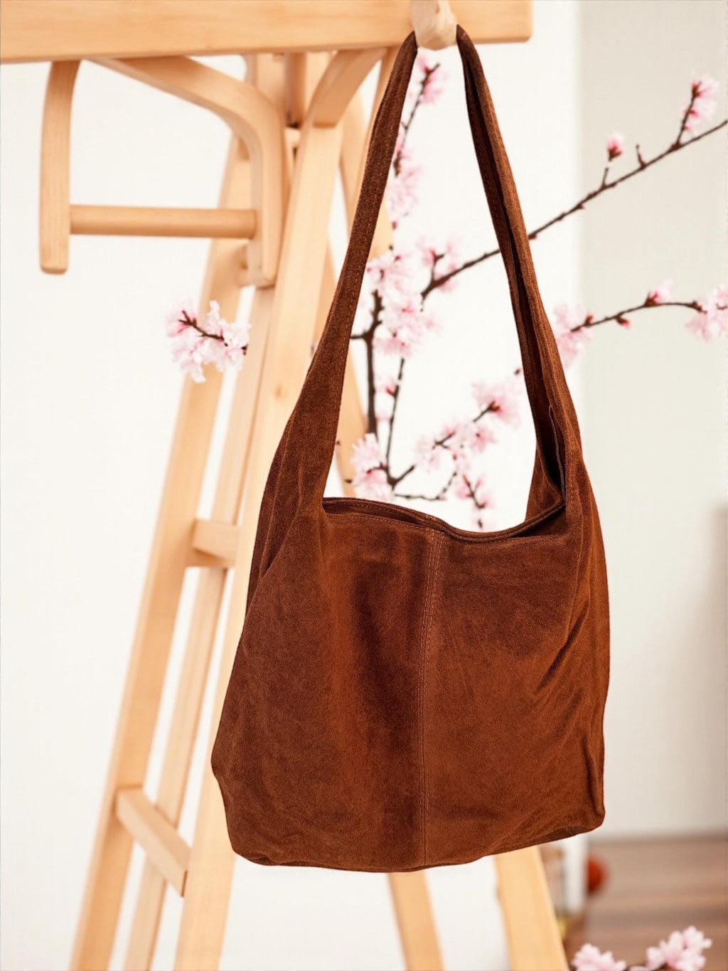 Brown Large Suede Shoulder Hobo Bag