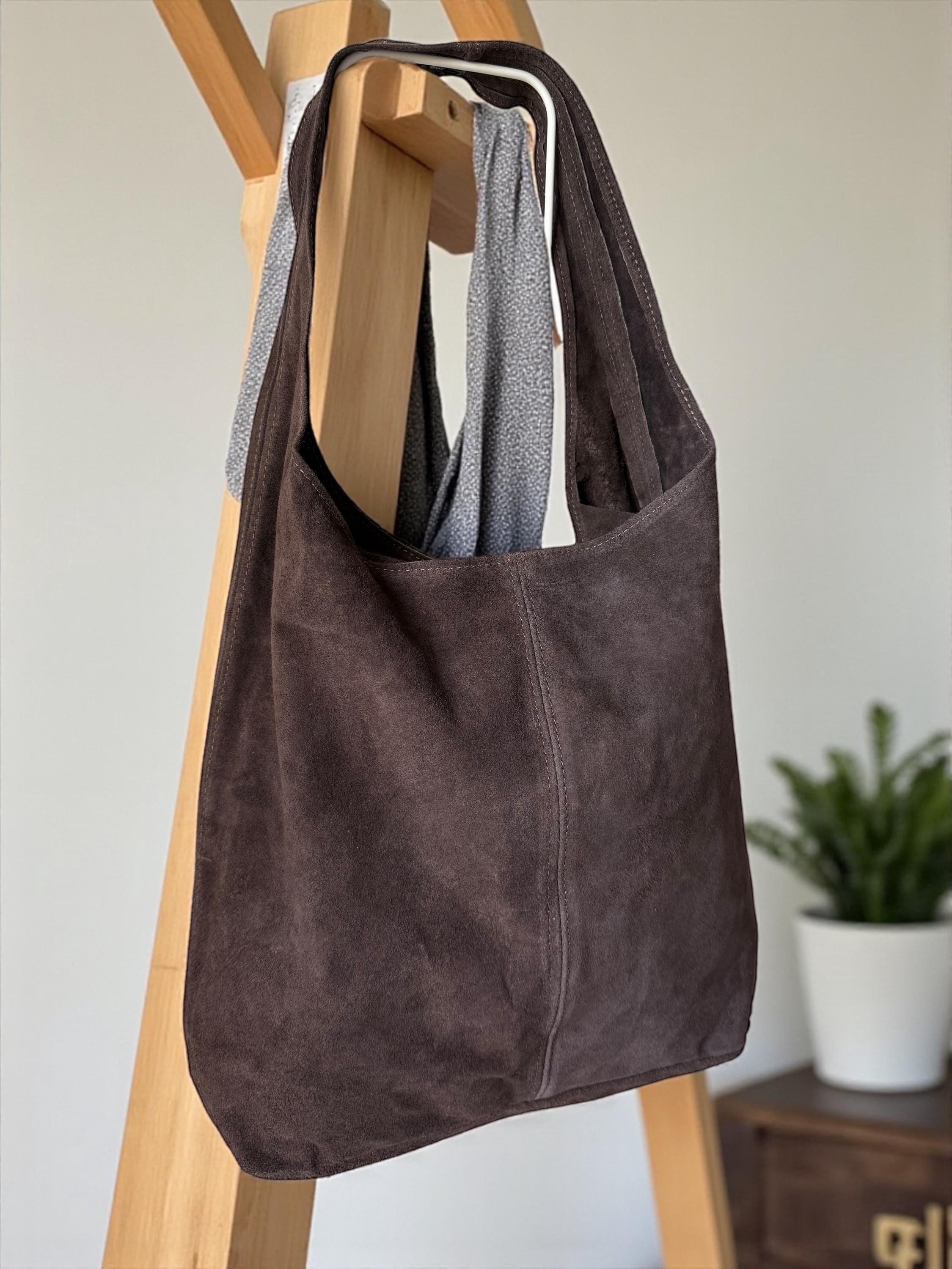 Large Suede Brown hobo tote Bag