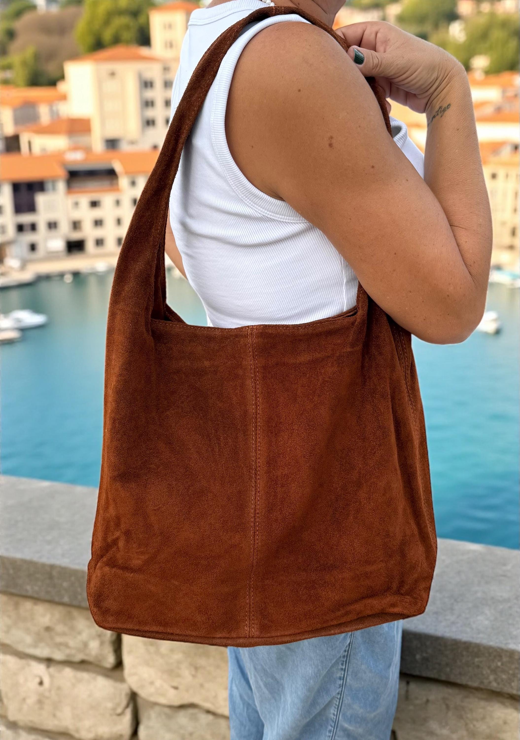 Brown Large Suede Shoulder Hobo Bag
