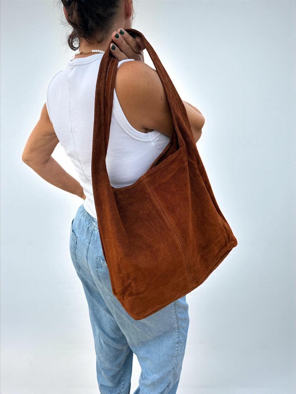 Brown Large Suede Shoulder Hobo Bag