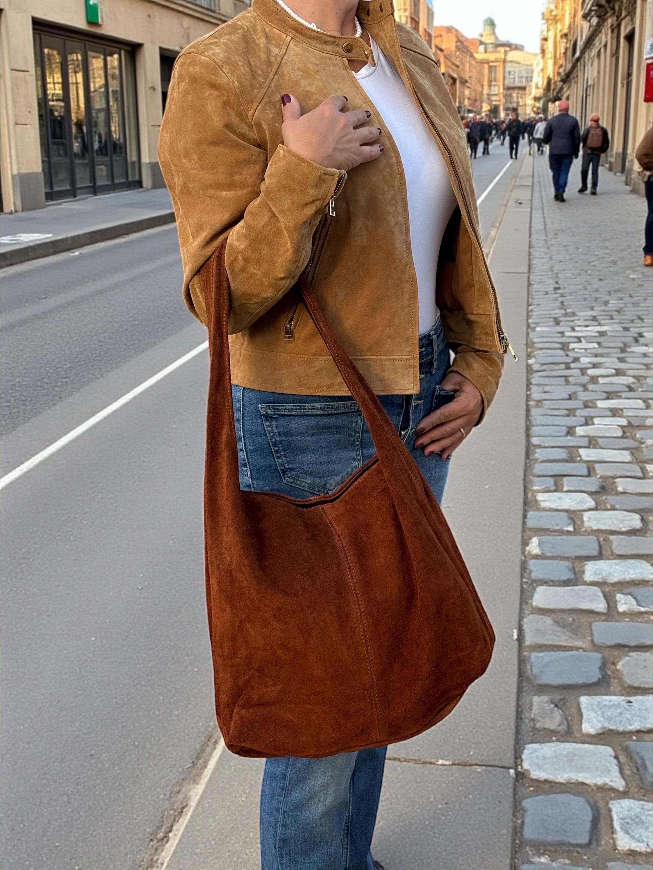 Brown Large Suede Shoulder Hobo Bag