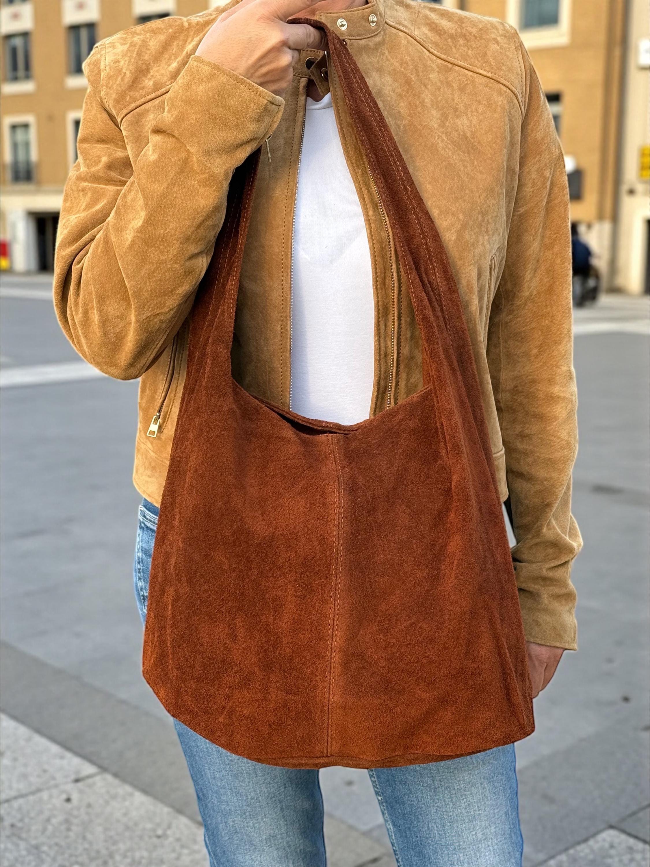 Brown Large Suede Shoulder Hobo Bag
