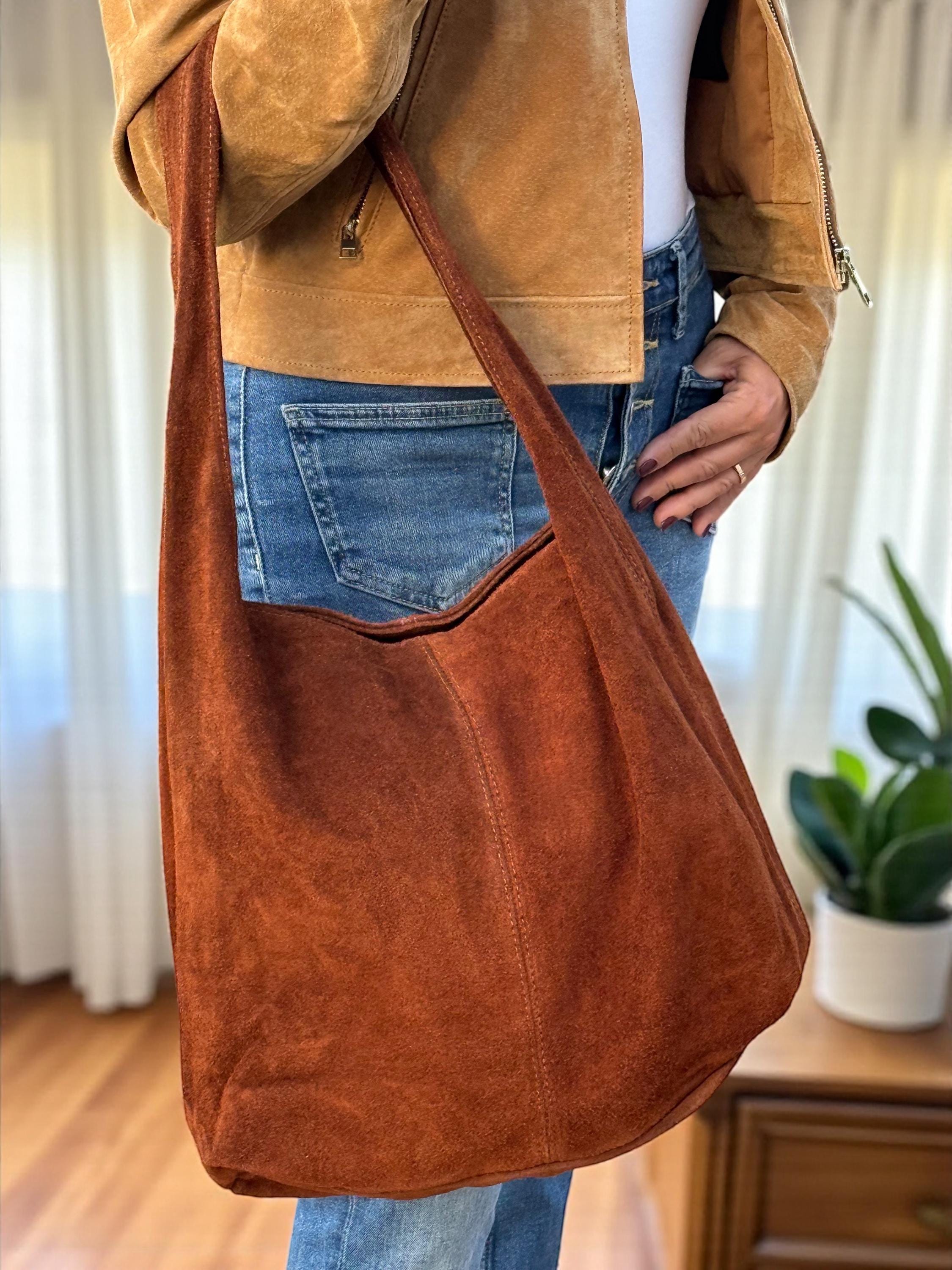 Brown Large Suede Shoulder Hobo Bag