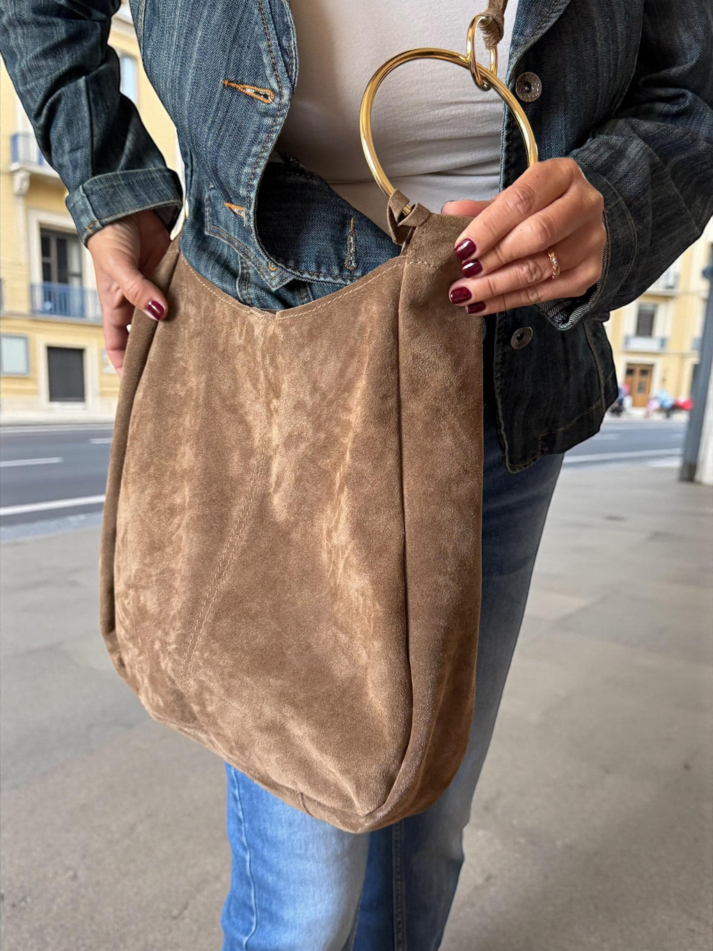 Oversized Suede Toupe Tote