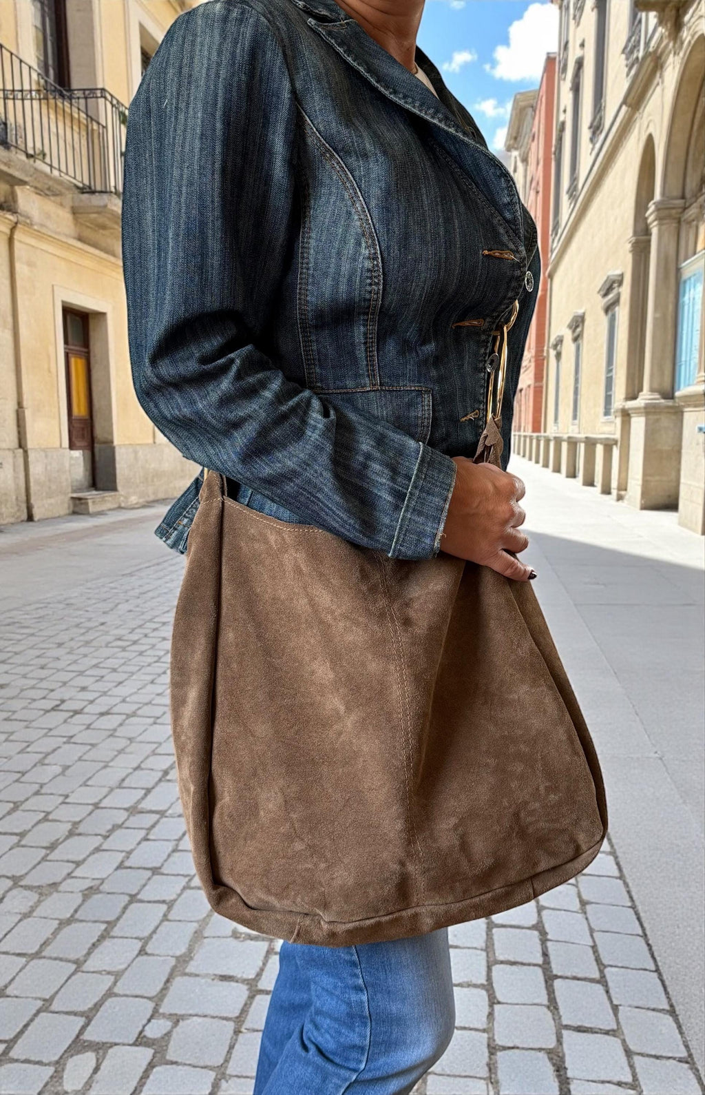 Oversized Suede Toupe Tote
