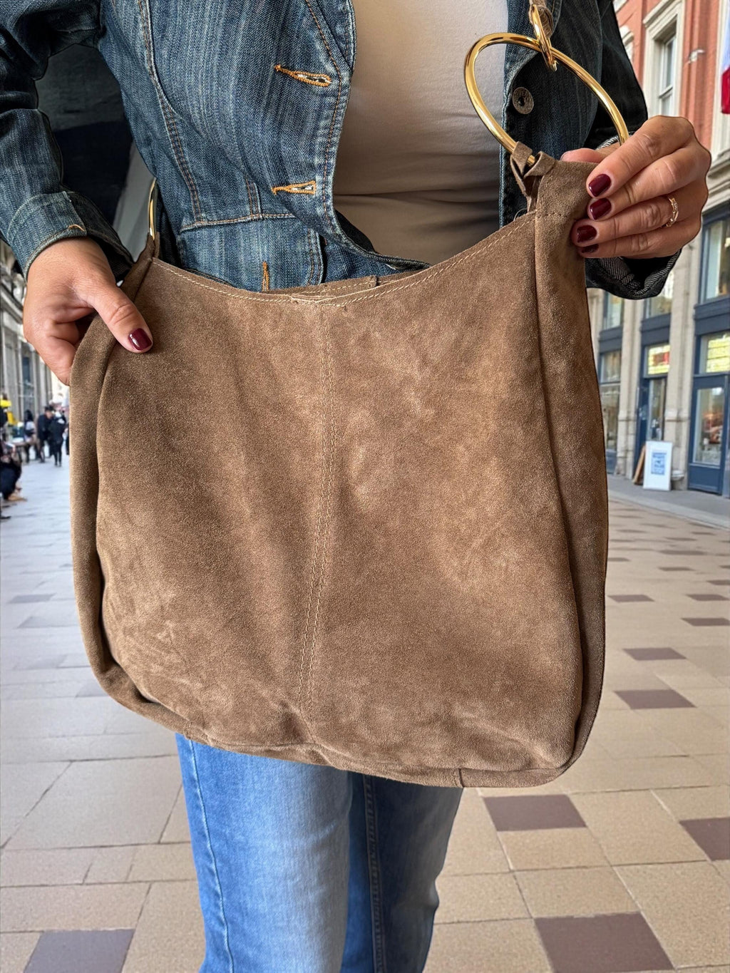 Oversized Suede Toupe Tote