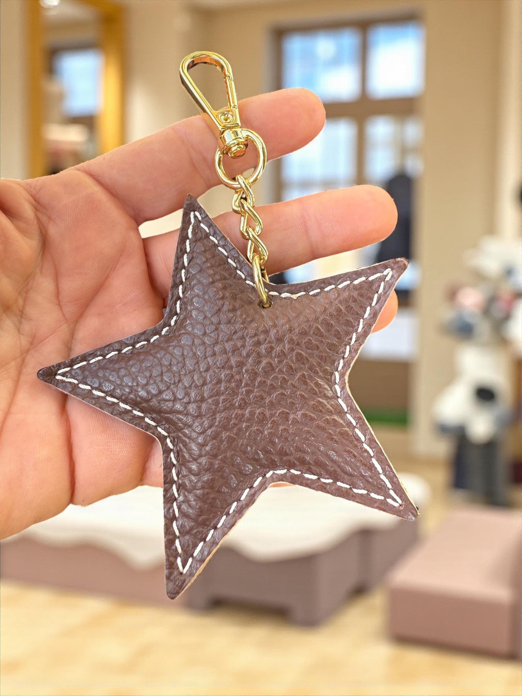 Star-Shaped Genuine Leather Bag Charm