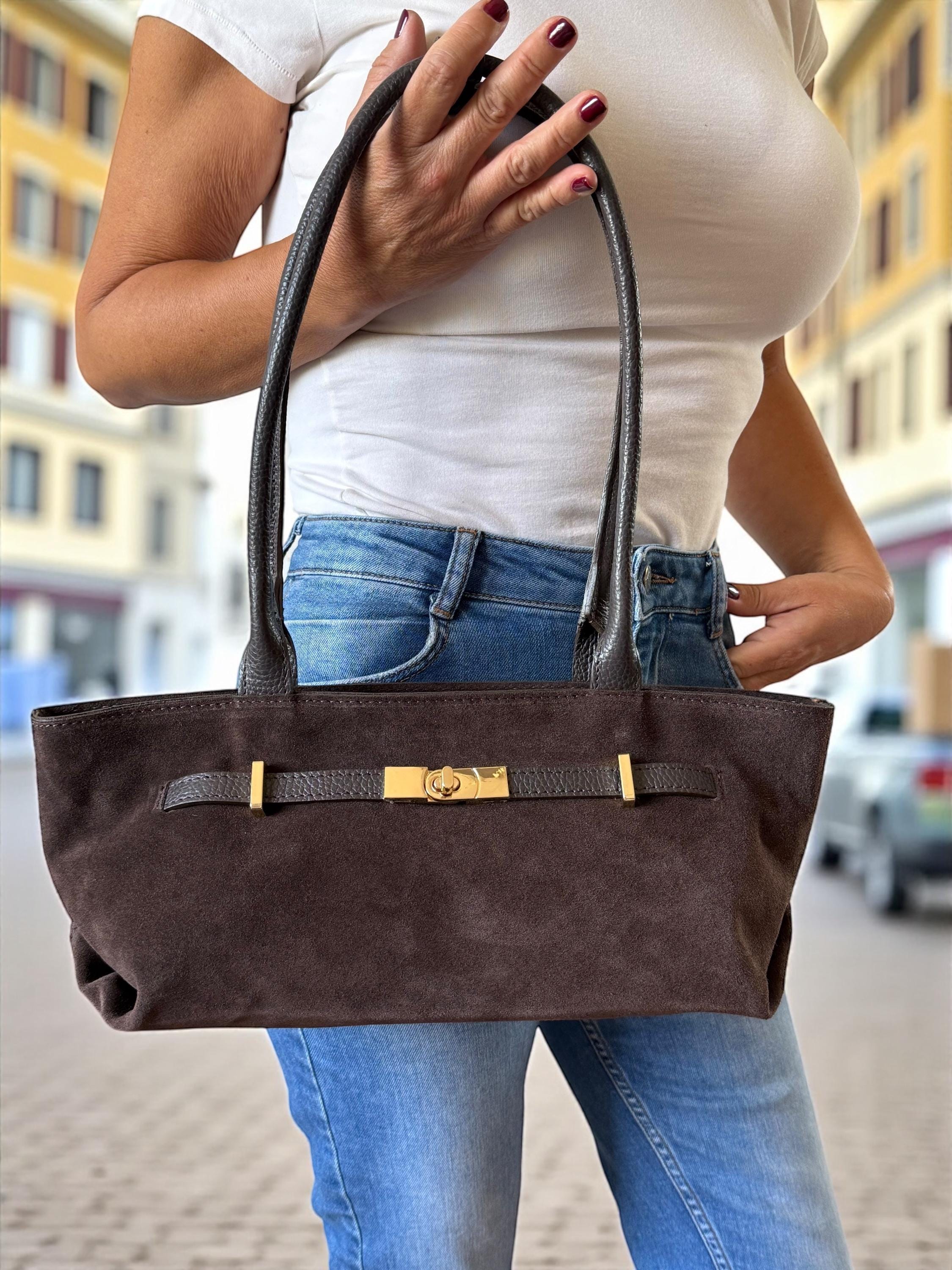 Dark Brown Genuine Suede Baguette