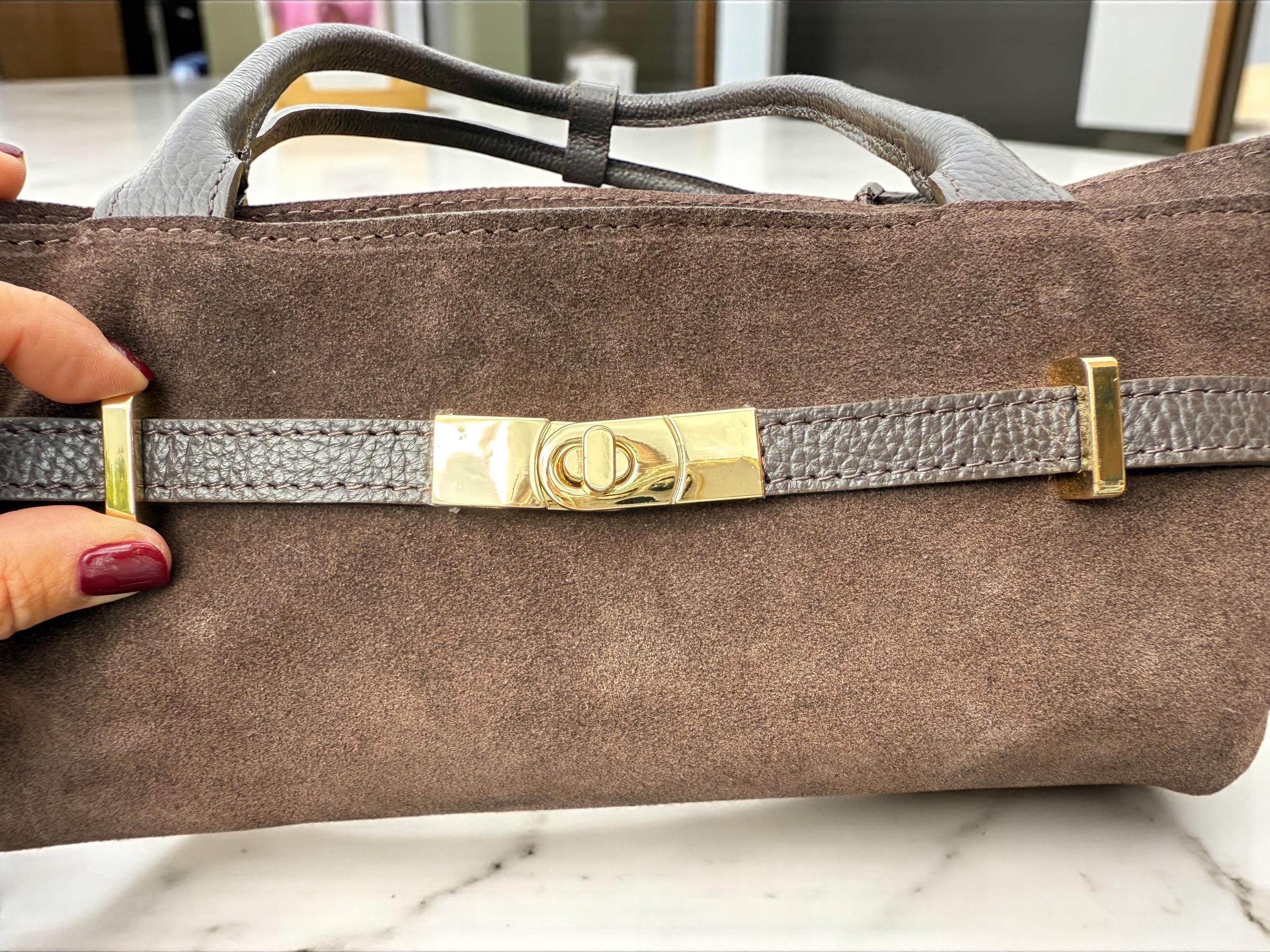 Dark Brown Genuine Suede Baguette