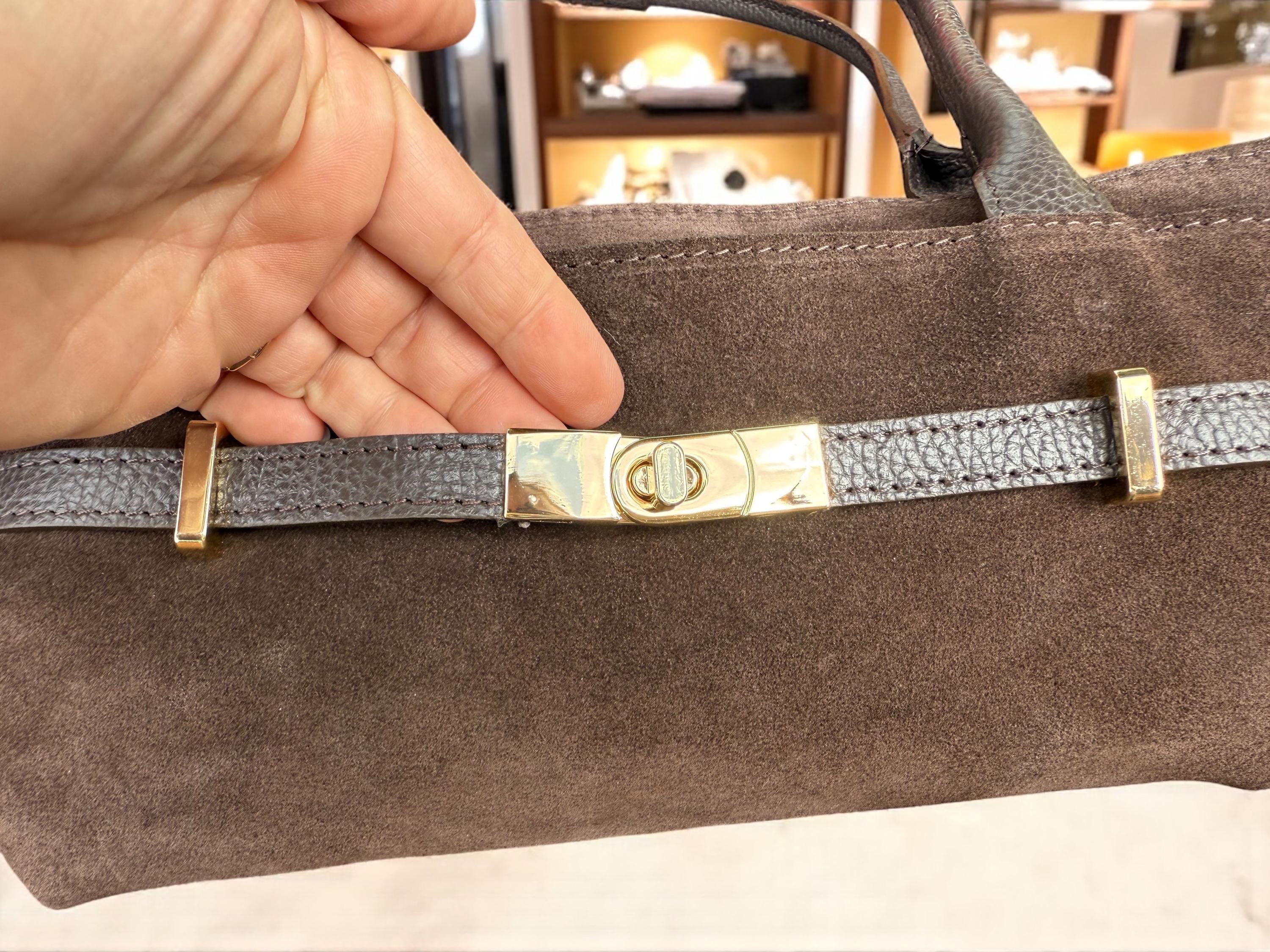 Dark Brown Genuine Suede Baguette