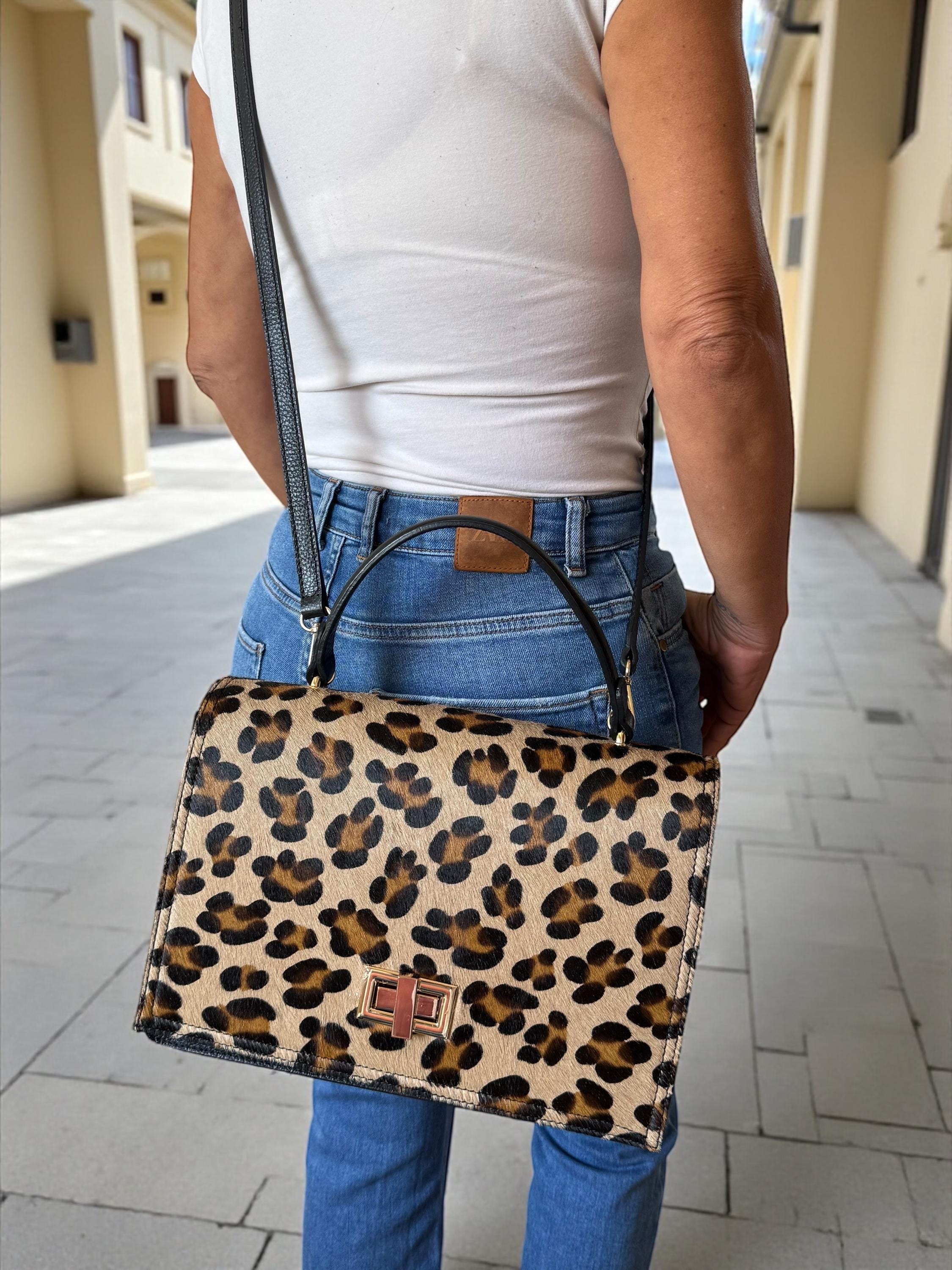 Satchel in Leopard Pony Hair & Genuine Pebbled Leather