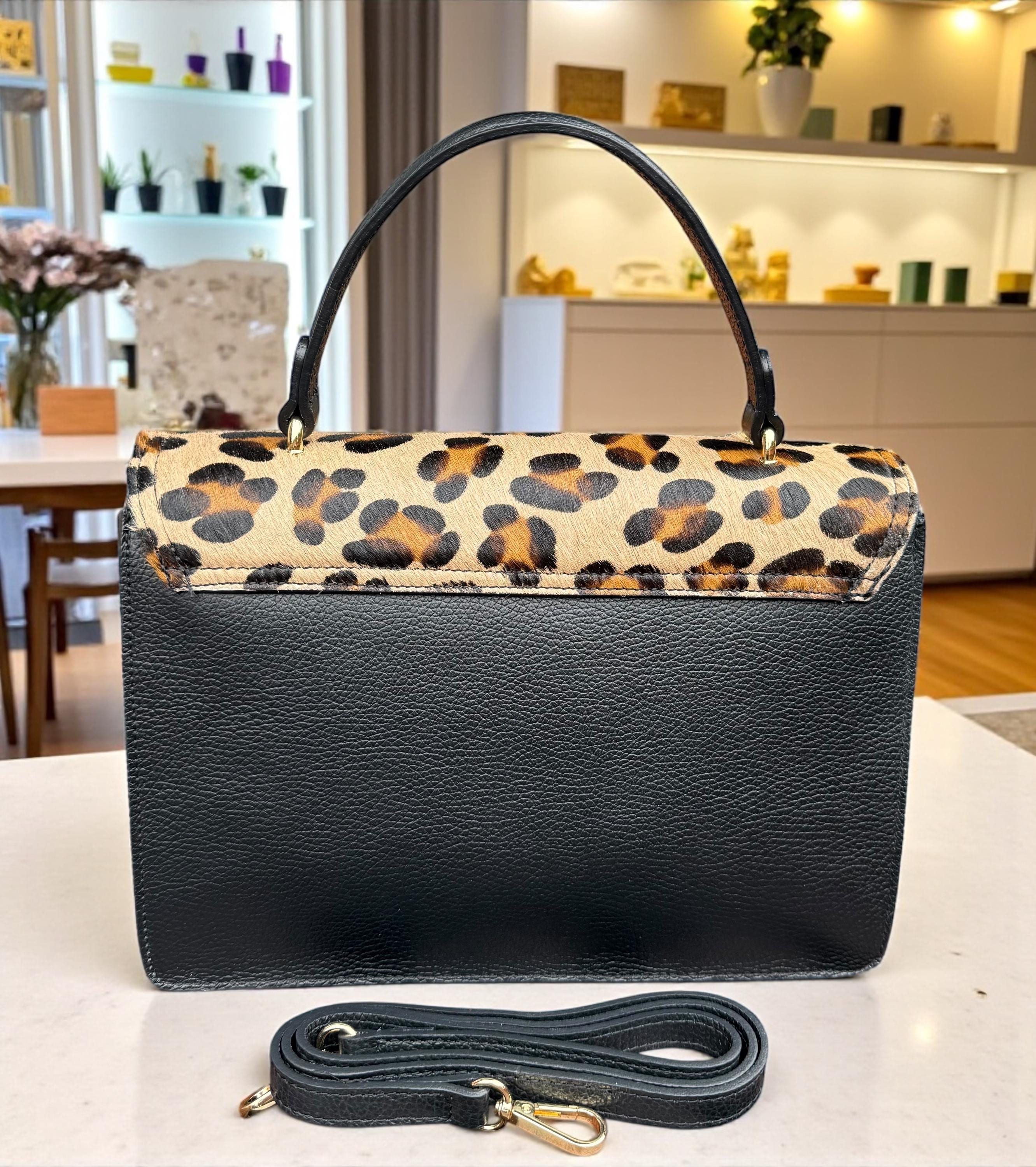 Satchel in Leopard Pony Hair & Genuine Pebbled Leather