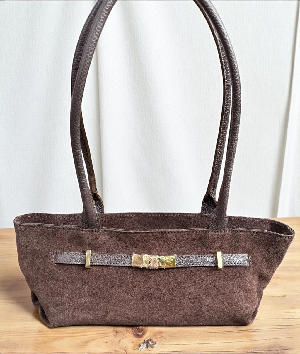 Dark Brown Genuine Suede Baguette