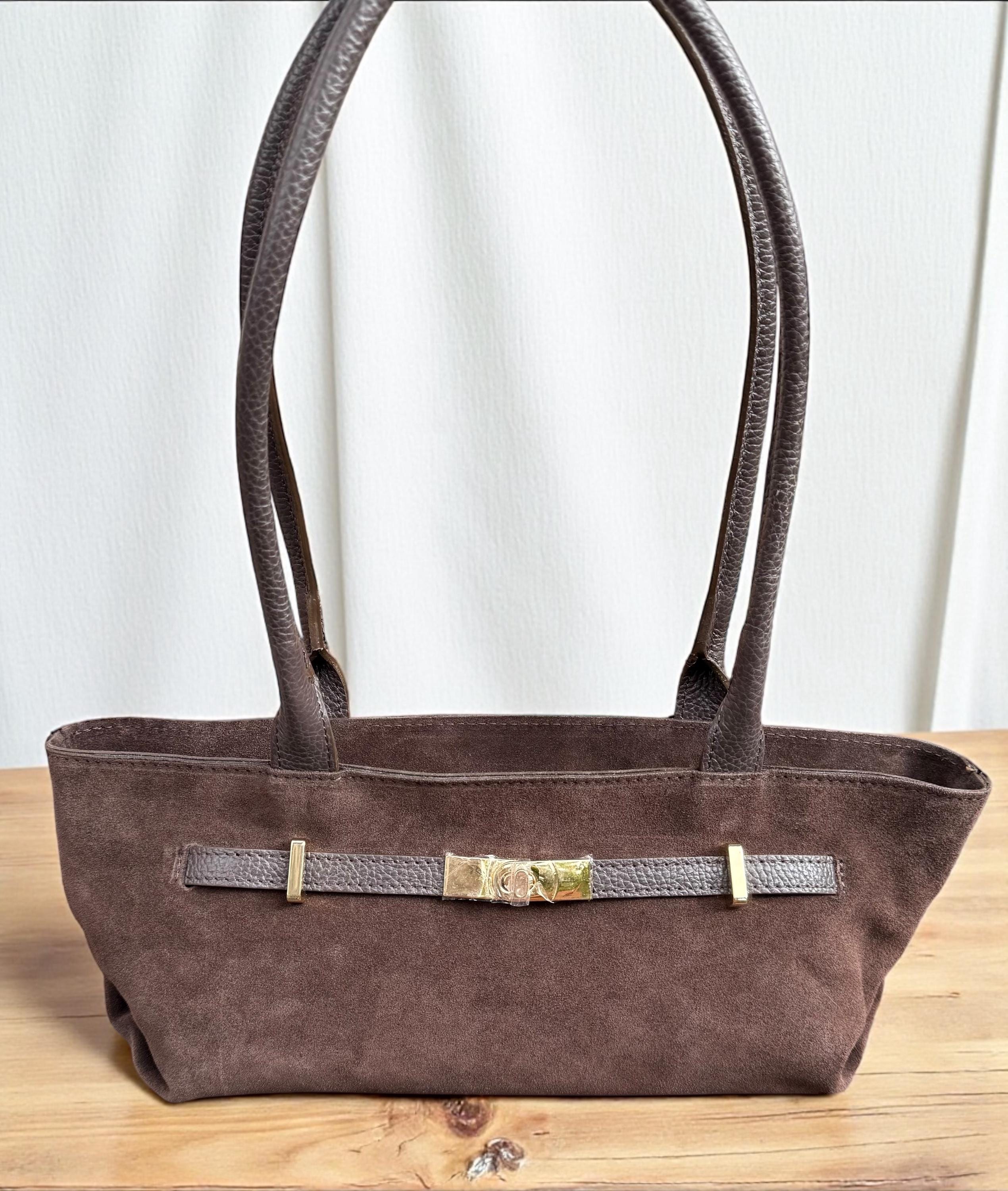 Dark Brown Genuine Suede Baguette