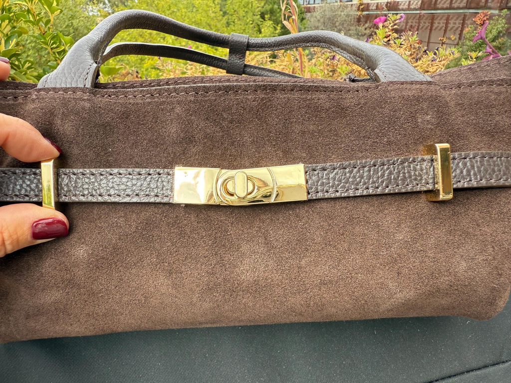 Dark Brown Genuine Suede Baguette