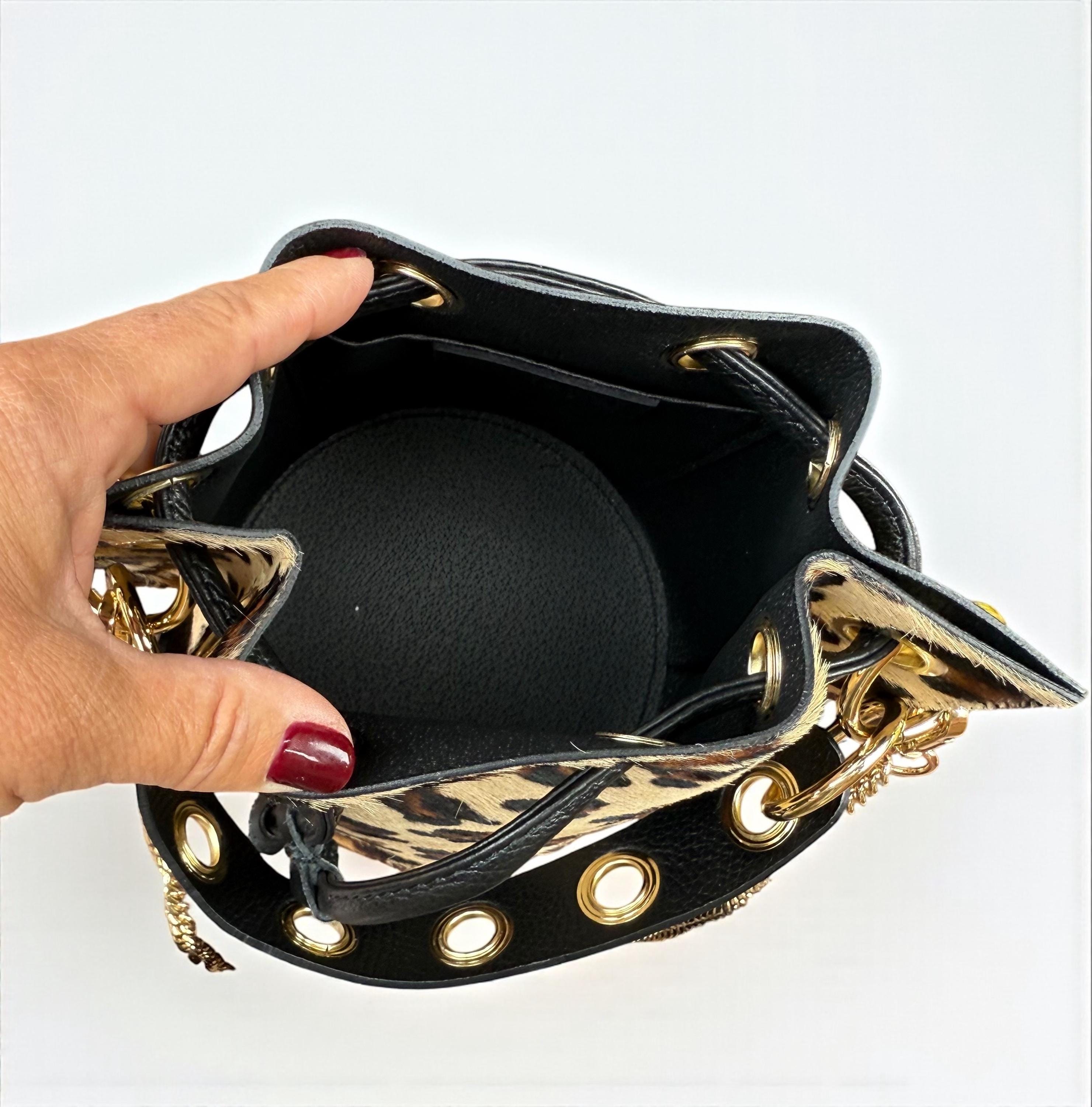 Leopard Pony Hair & Pebbled Leather Bucket