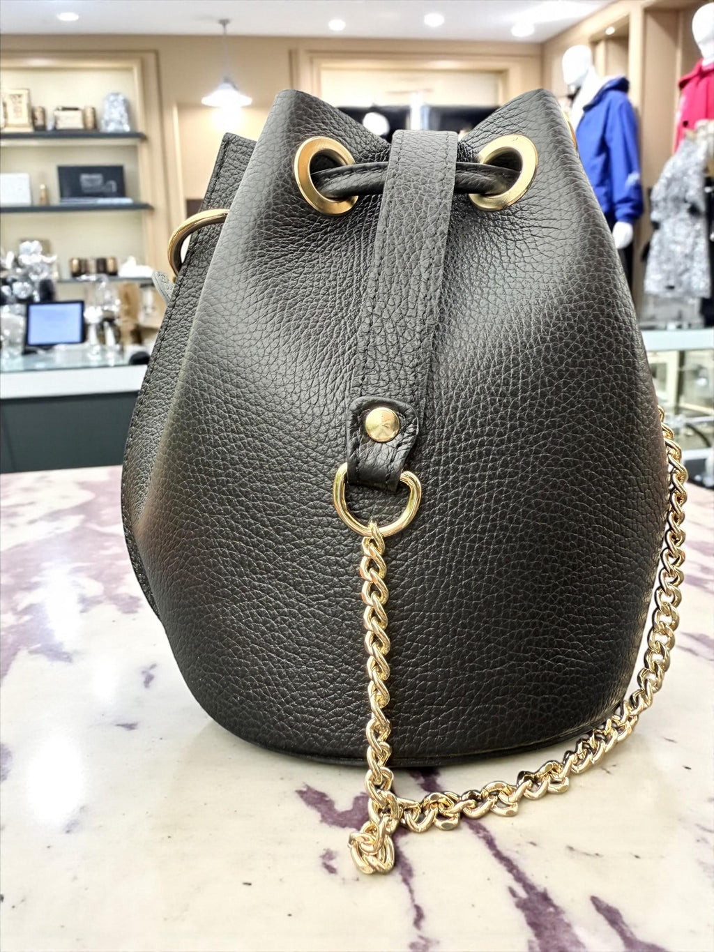 Leopard Pony Hair & Pebbled Leather Bucket