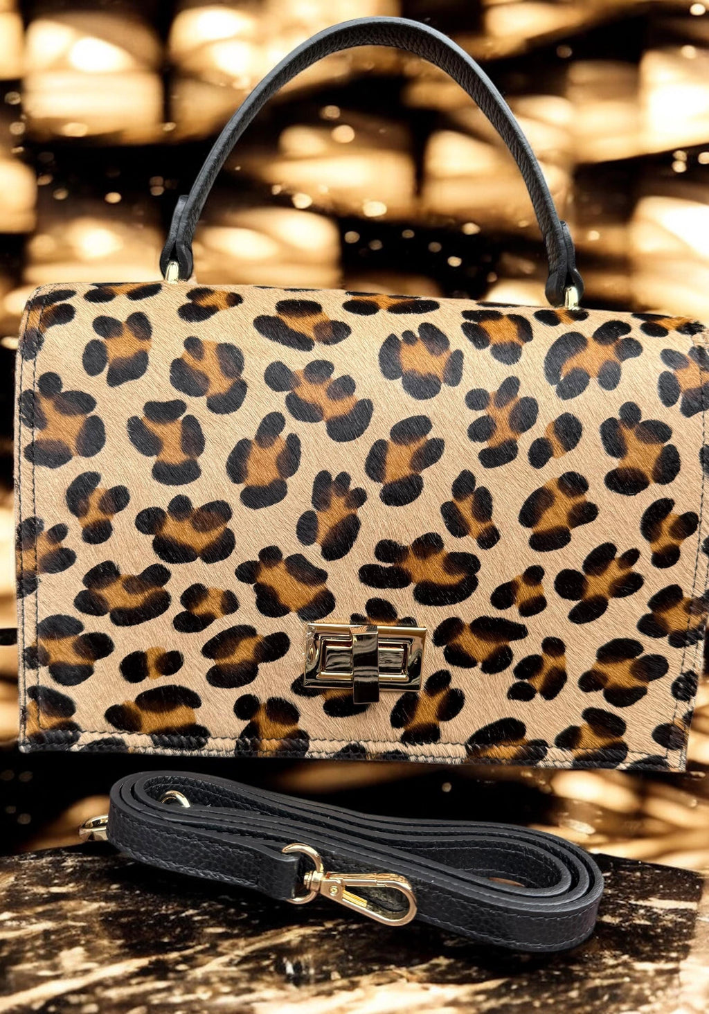 Satchel in Leopard Pony Hair & Genuine Pebbled Leather