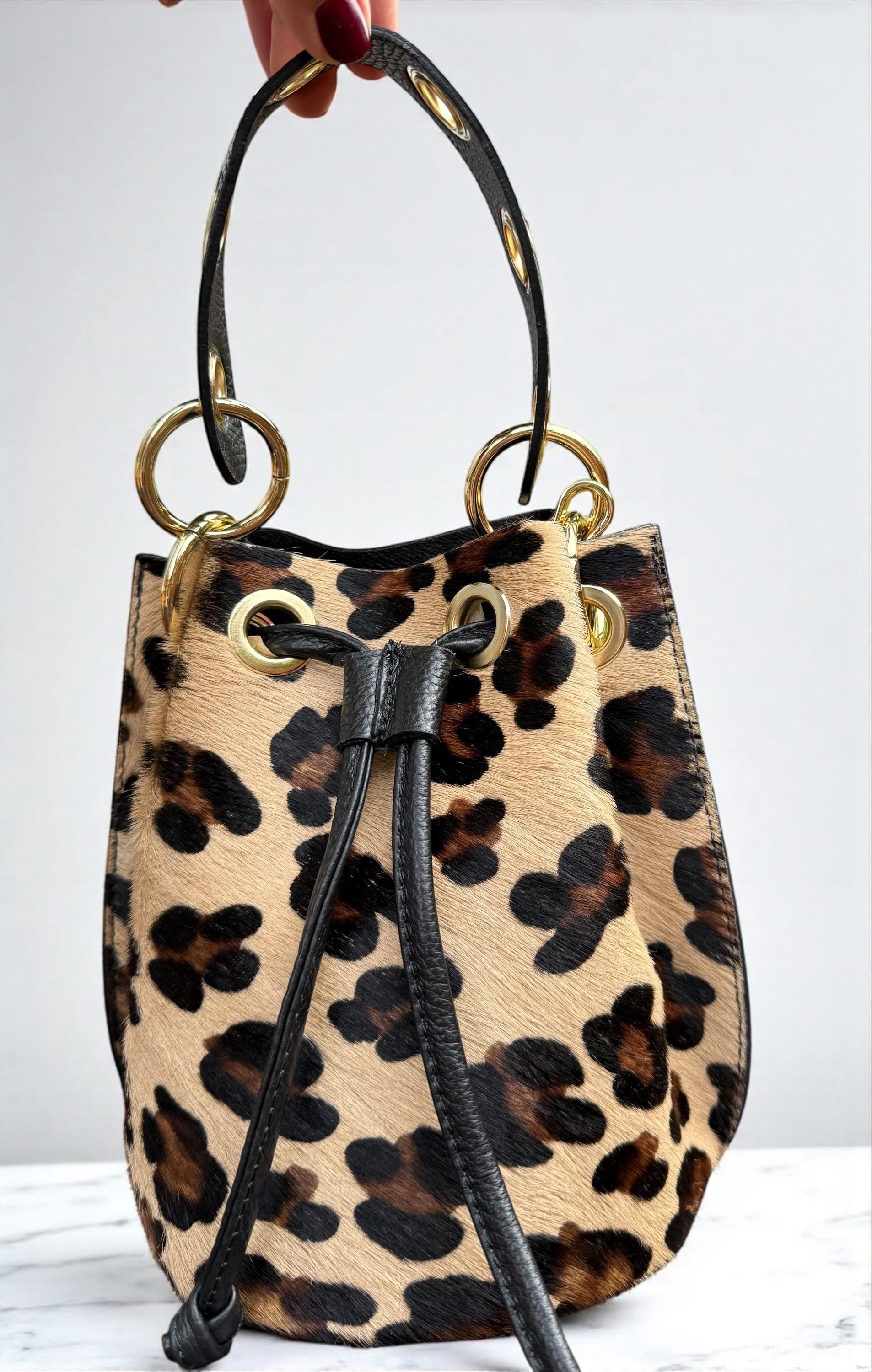 Leopard Pony Hair & Pebbled Leather Bucket