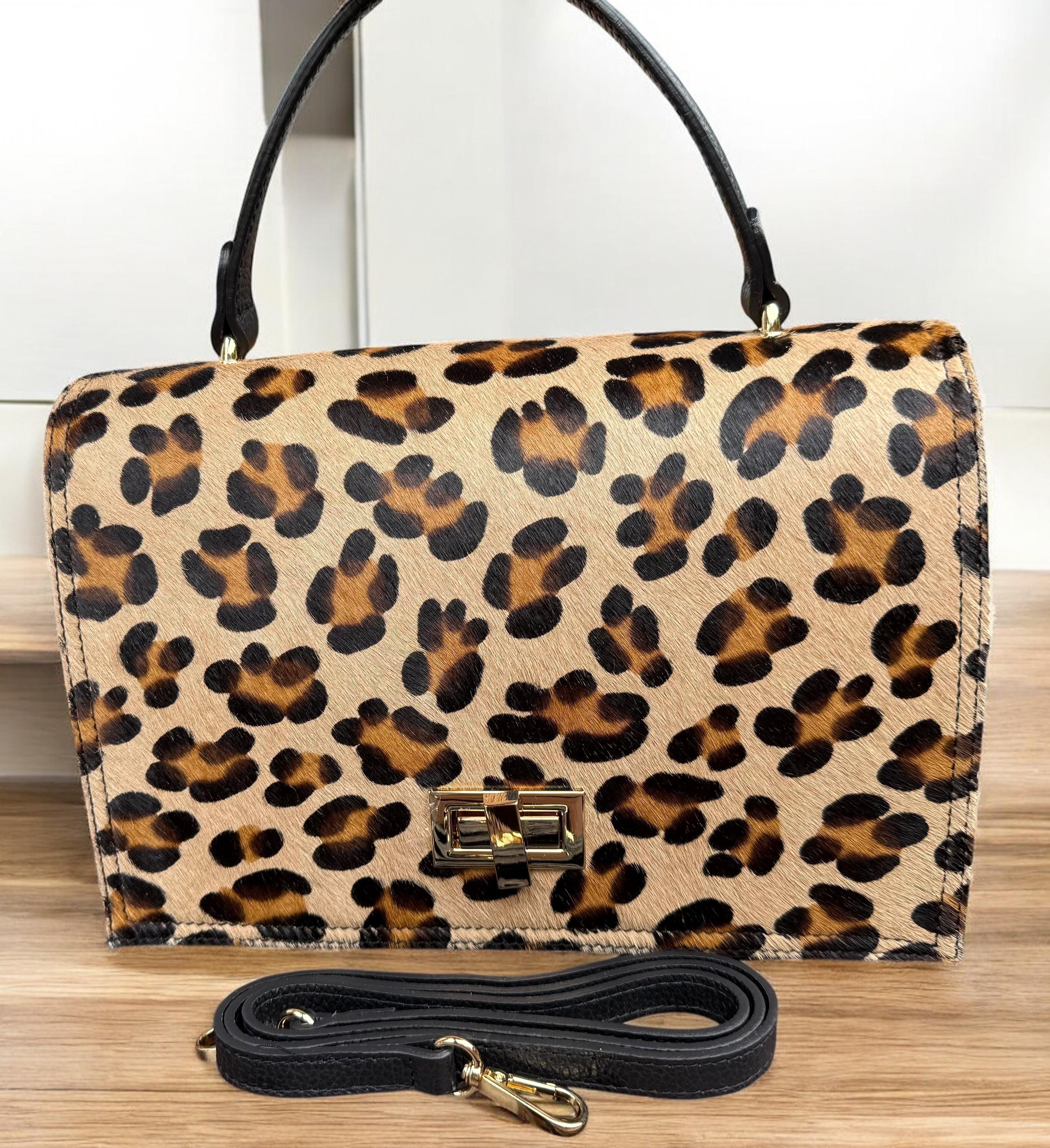 Satchel in Leopard Pony Hair & Genuine Pebbled Leather