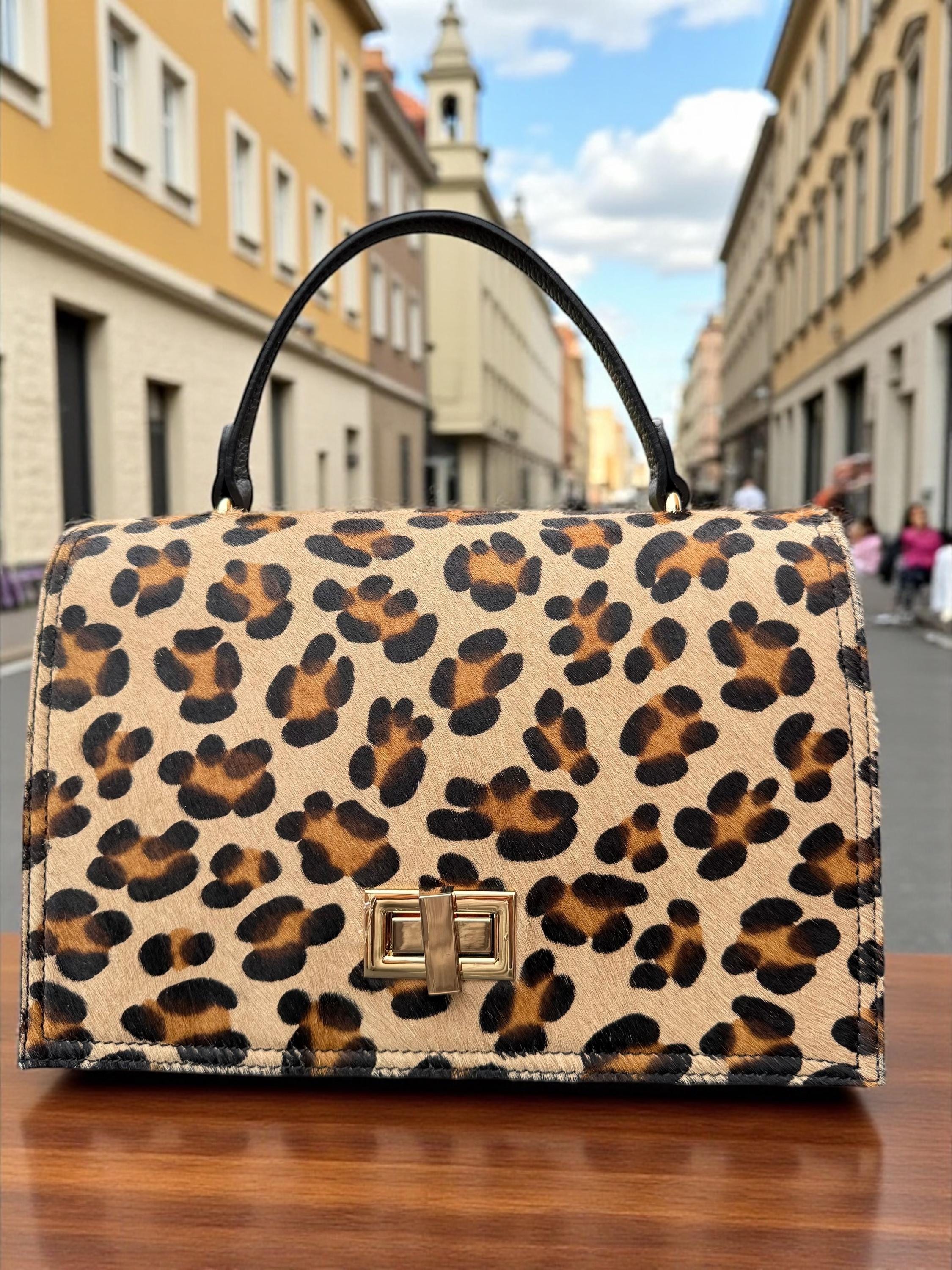 Satchel in Leopard Pony Hair & Genuine Pebbled Leather