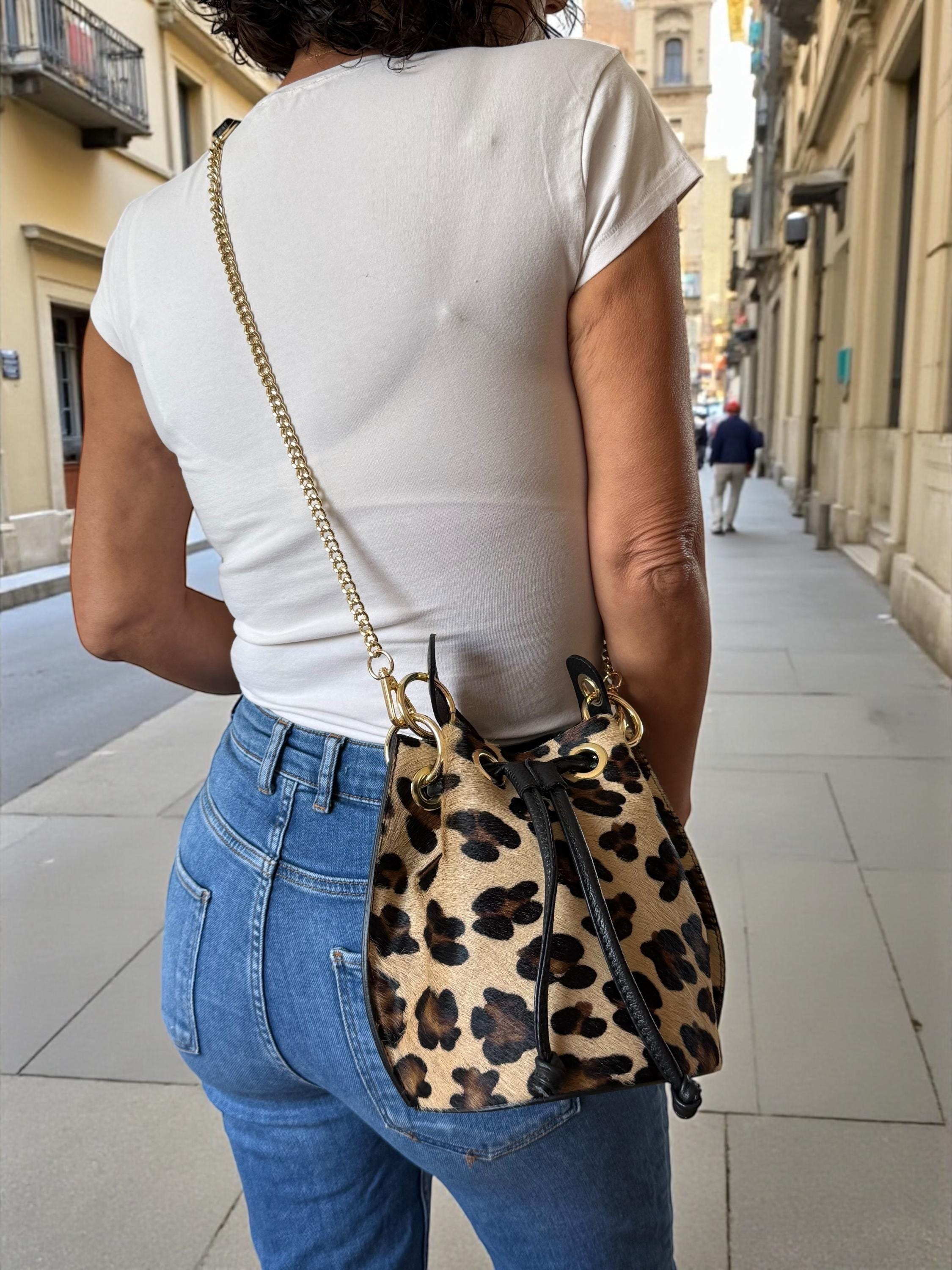 Leopard Pony Hair & Pebbled Leather Bucket