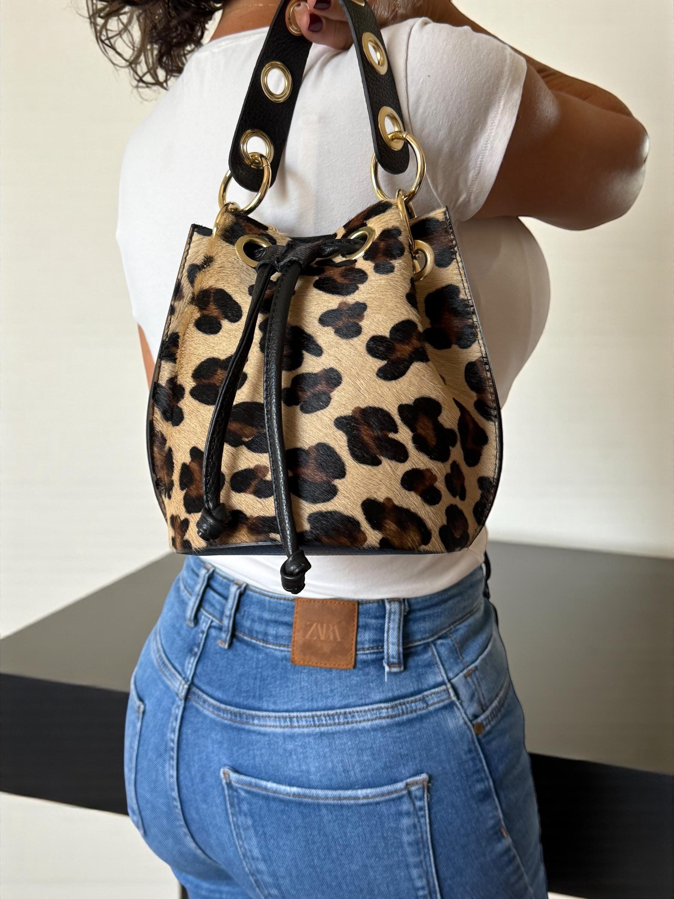 Leopard Pony Hair & Pebbled Leather Bucket