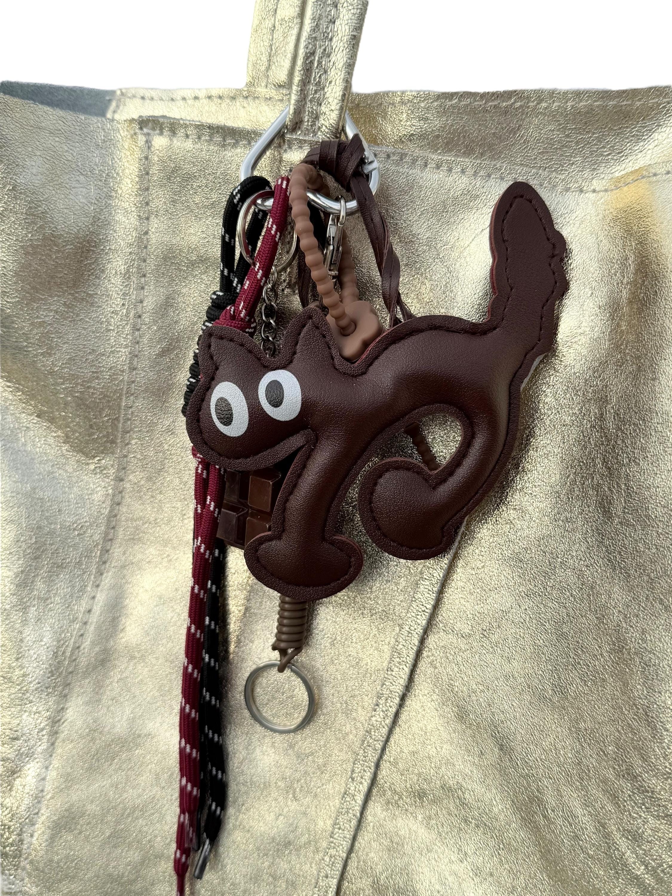Genuine Leather Cat Charm for Bags