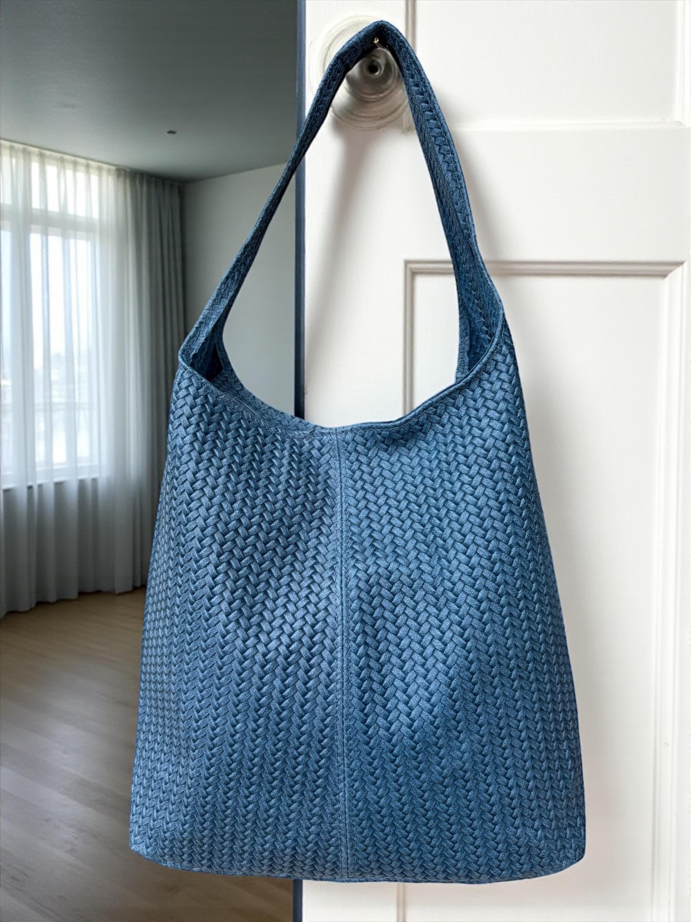 Woven Italian Genuine Leather Blue Hobo