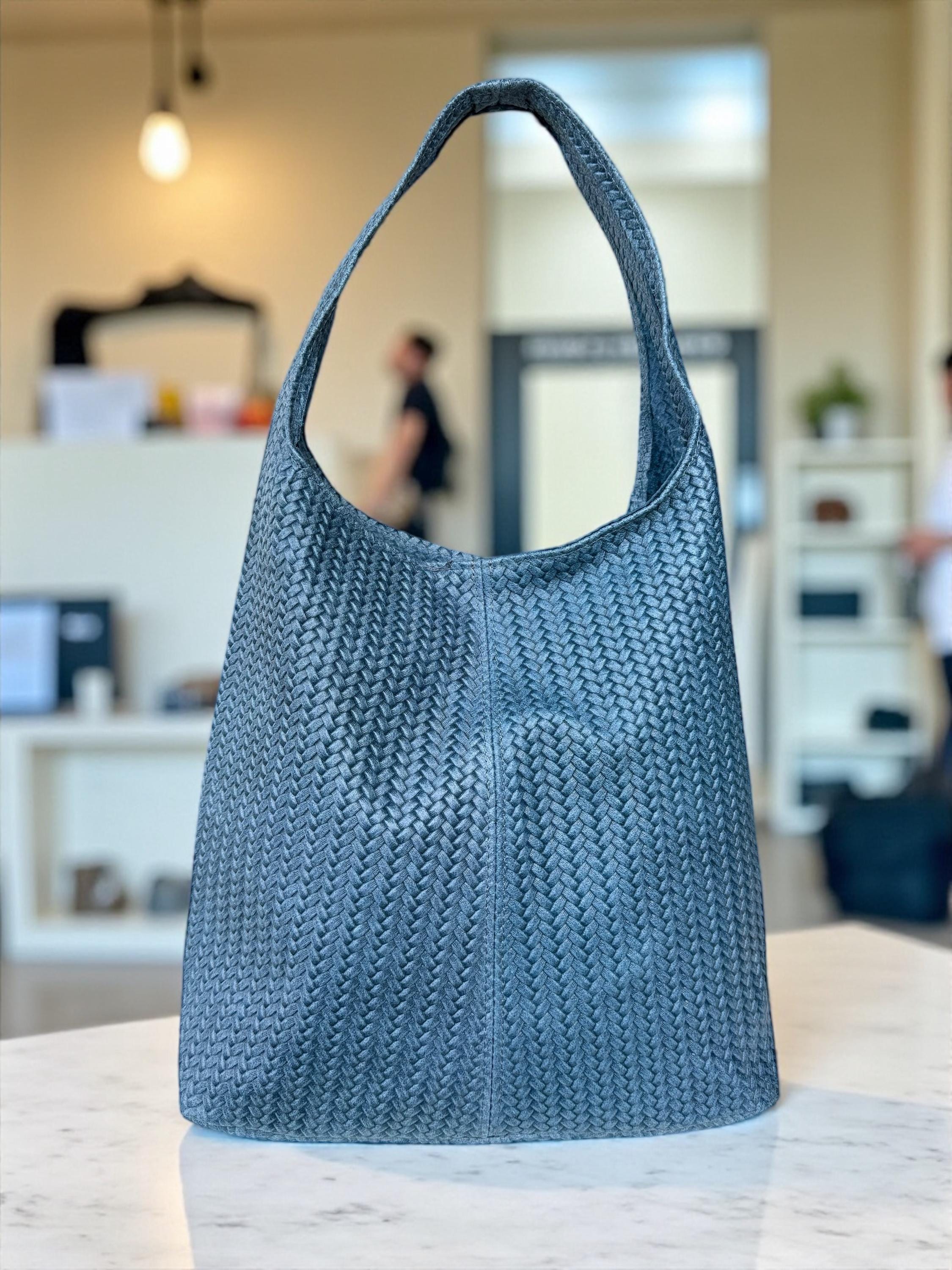 Woven Italian Genuine Leather Blue Hobo