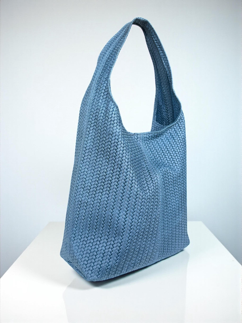 Woven Italian Genuine Leather Blue Hobo