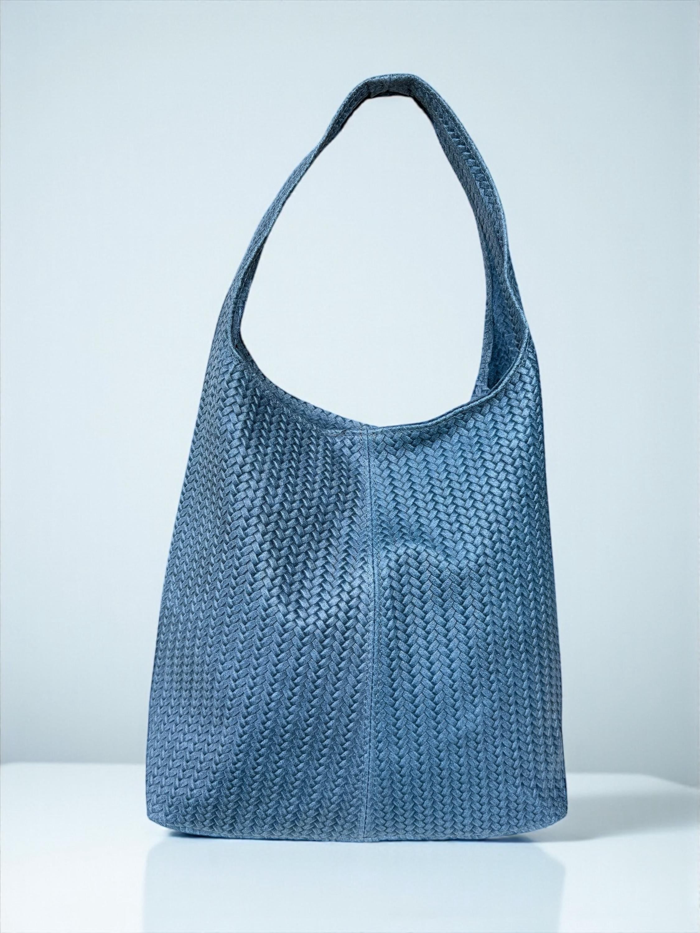 Woven Italian Genuine Leather Blue Hobo