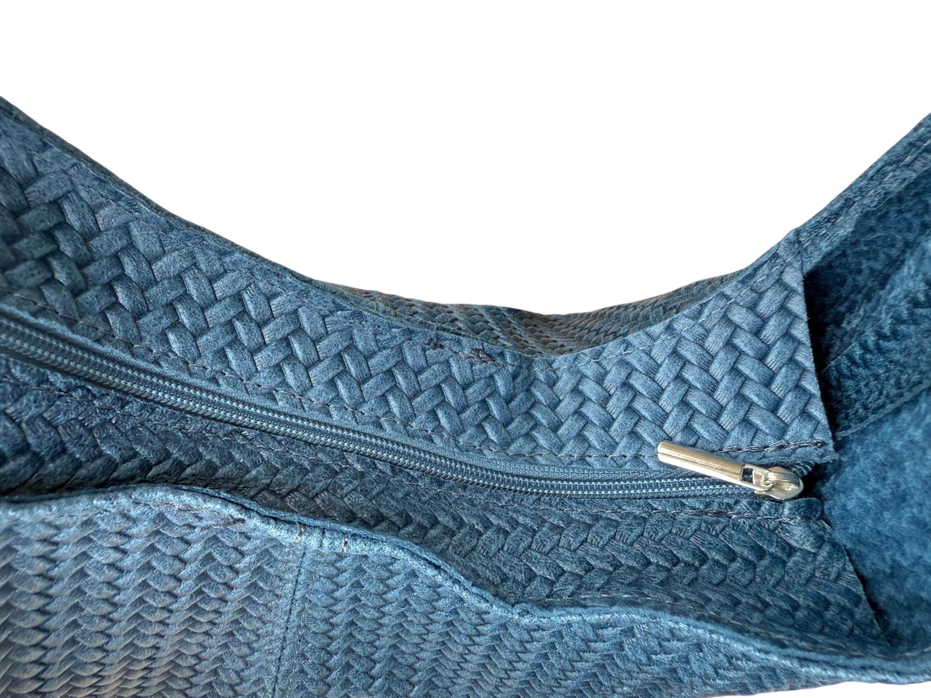 Woven Italian Genuine Leather Blue Hobo