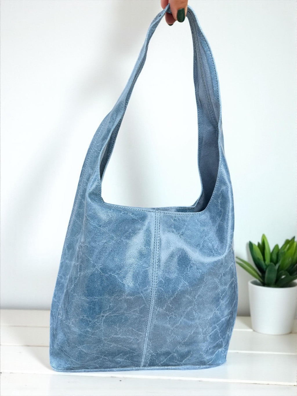 Genuine Leather Camel, brown, Blue boho hobo bag