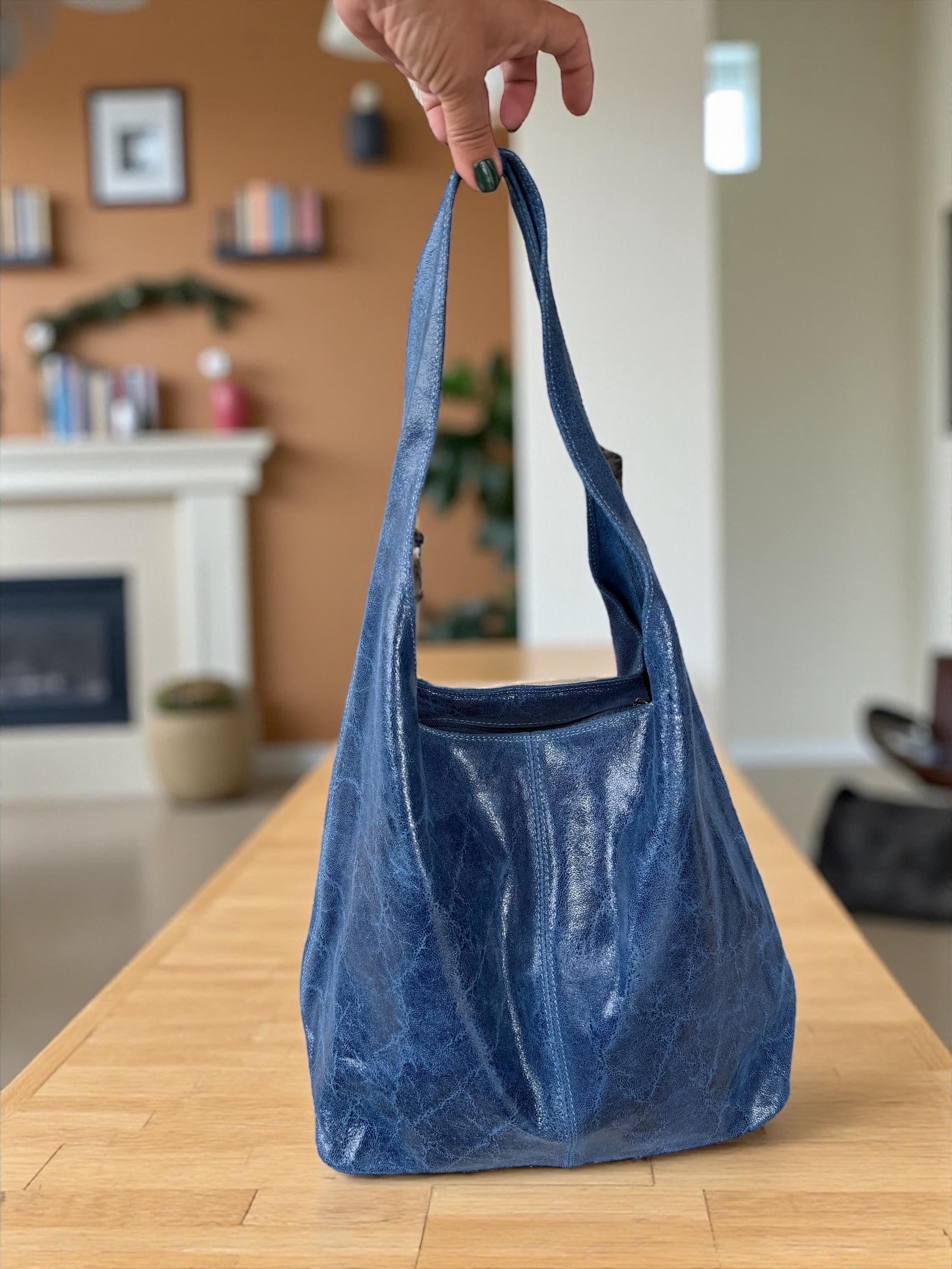 Genuine Leather Camel, brown, Blue boho hobo bag
