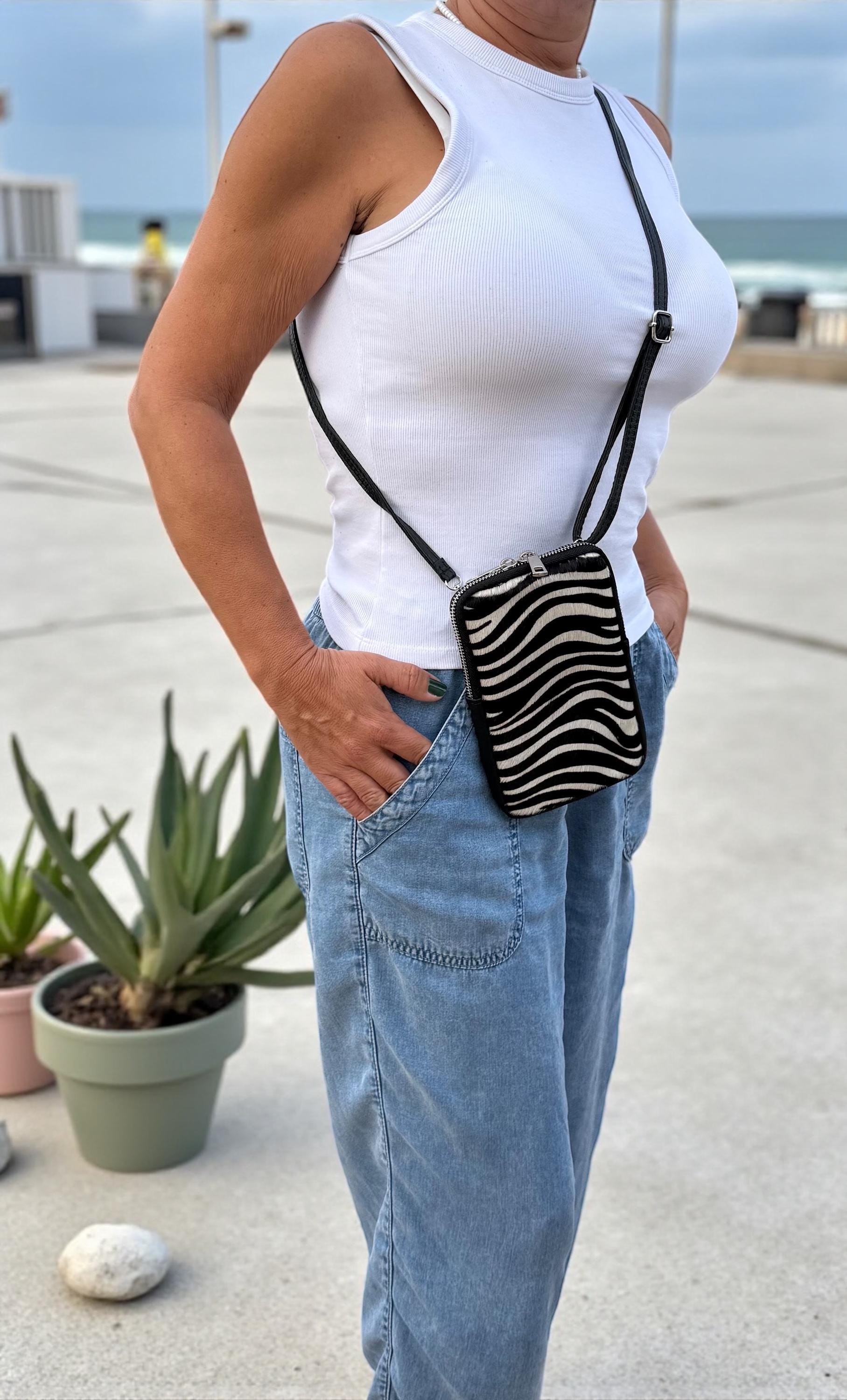 Zebra Print Genuine leather Phone mini Bag