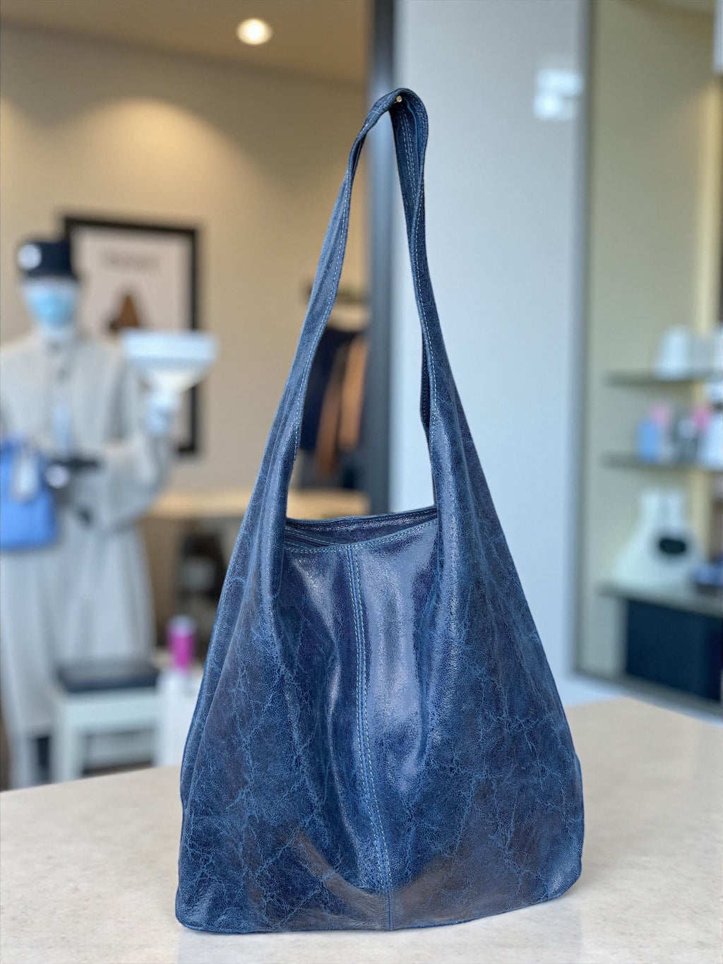 Genuine Leather Camel, brown, Blue boho hobo bag