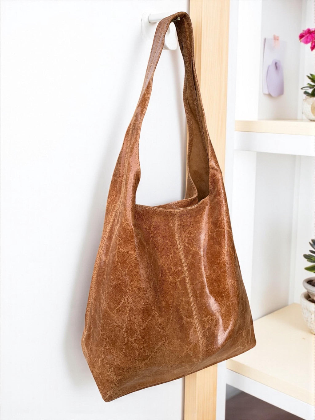 Genuine Leather Camel, brown, Blue boho hobo bag