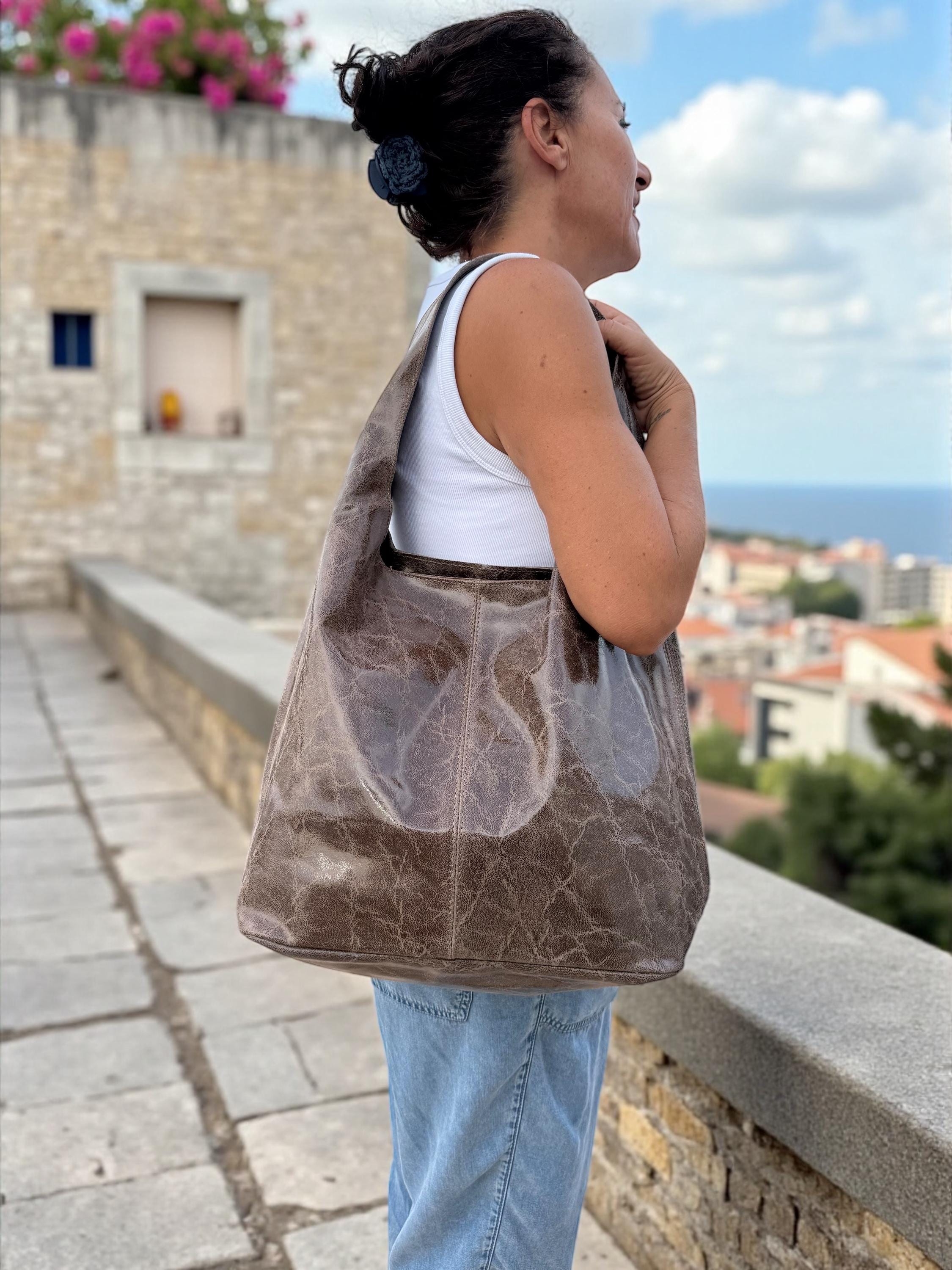 Genuine Leather Camel, brown, Blue boho hobo bag