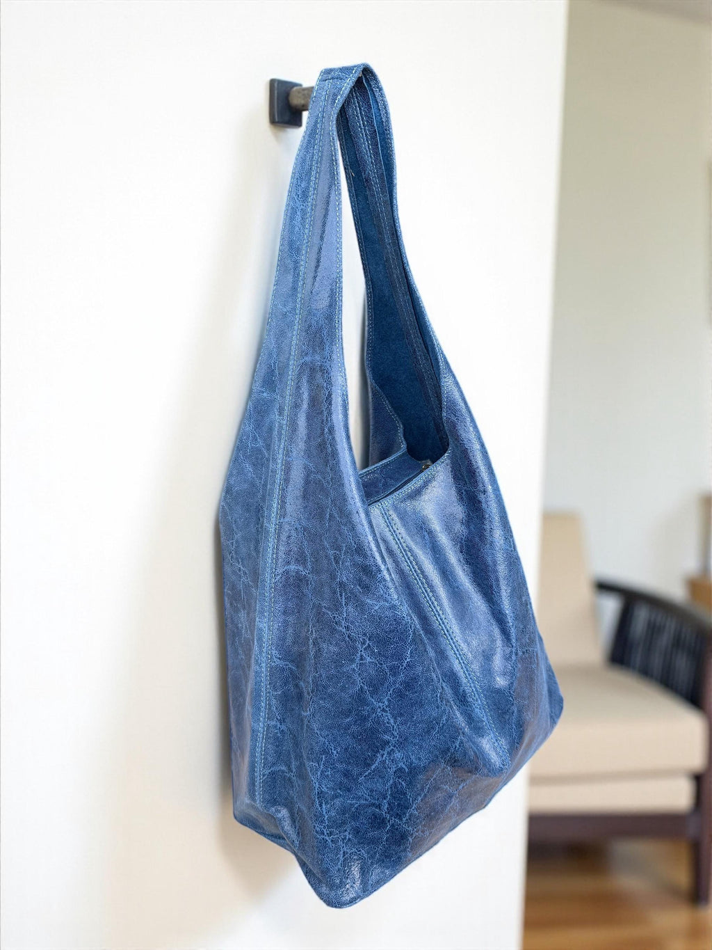 Genuine Leather Camel, brown, Blue boho hobo bag