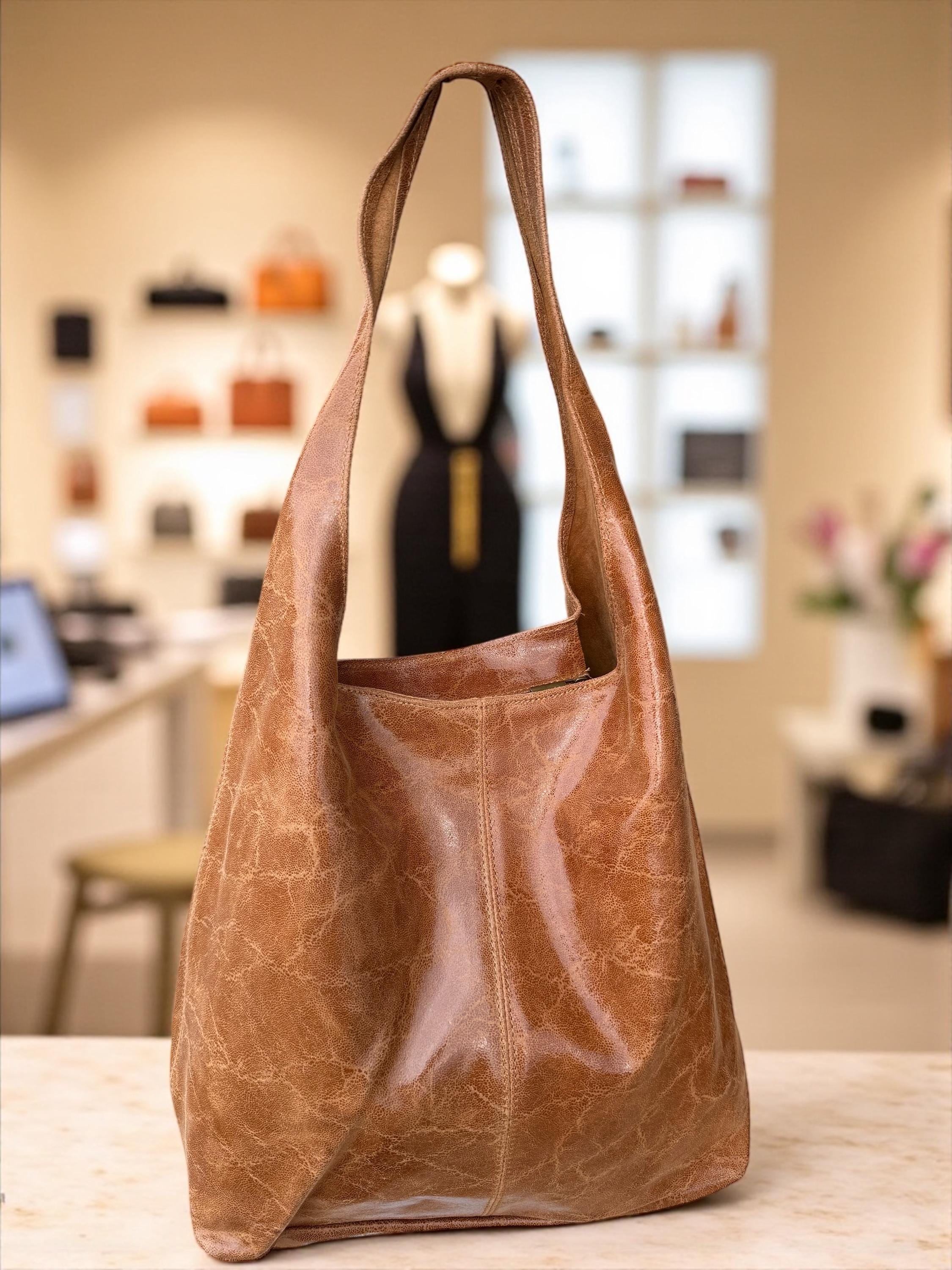 Genuine Leather Camel, brown, Blue boho hobo bag