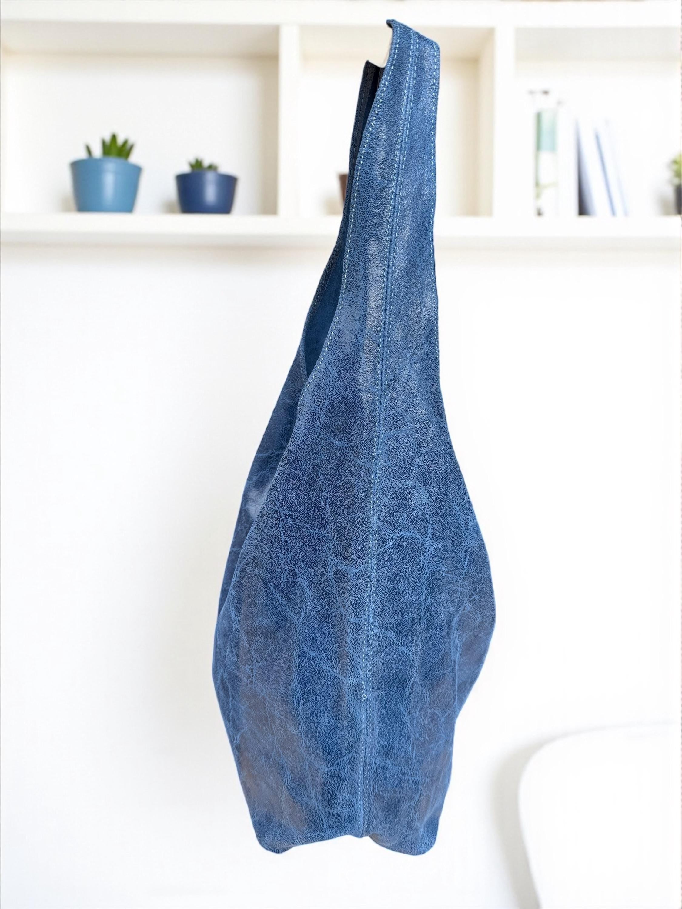 Genuine Leather Camel, brown, Blue boho hobo bag