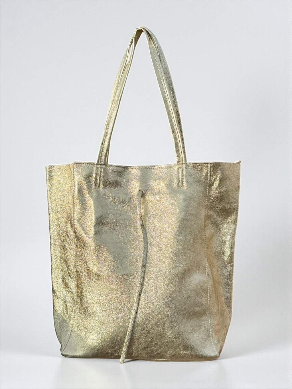 Large Metallic Italian Genuine Leather silver Tote Bag