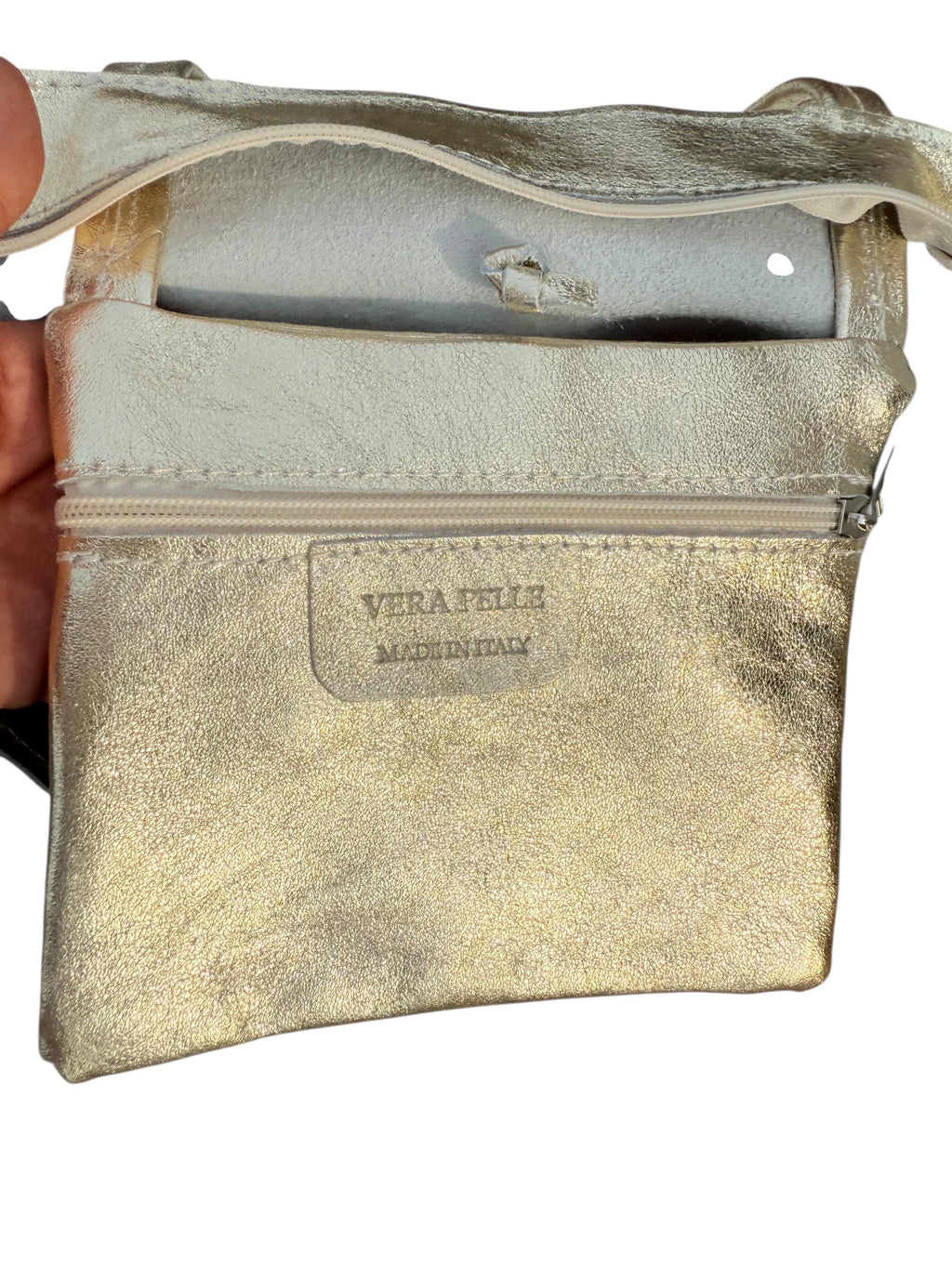 Large Metallic Italian Genuine Leather silver Tote Bag