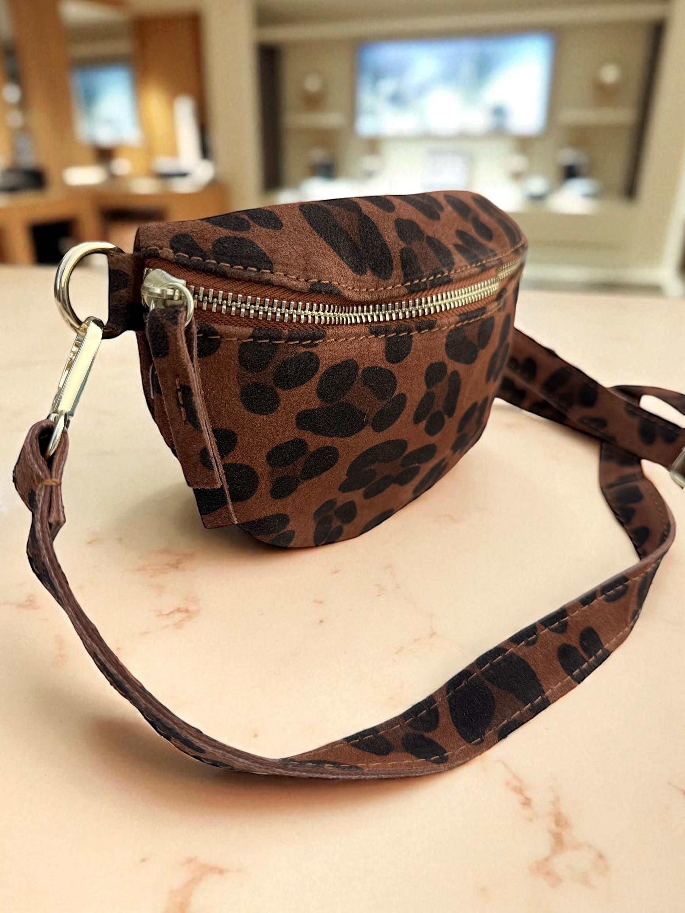 Leopard Print Genuine Leather Belt Bag