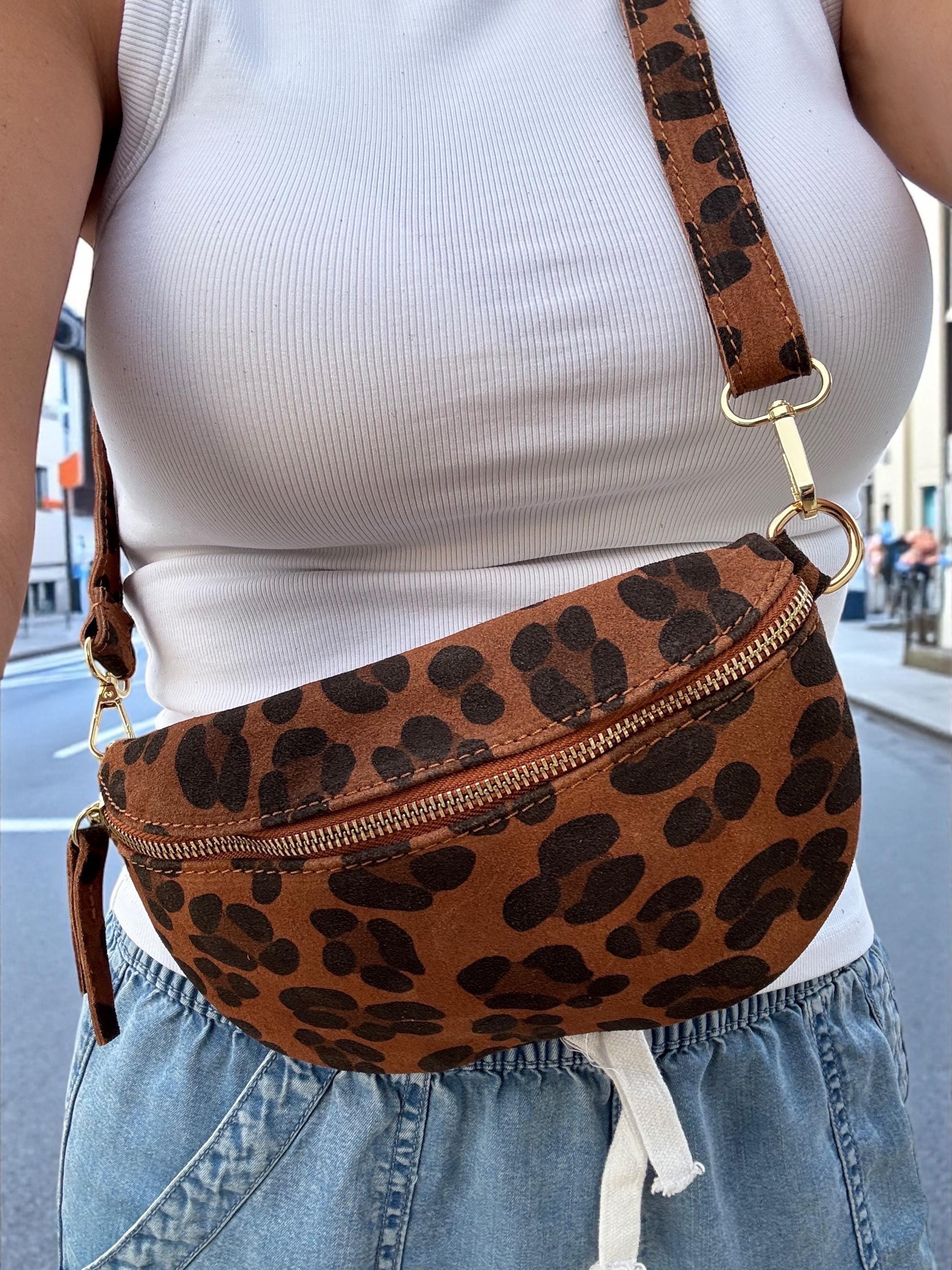 Leopard Print Genuine Leather Belt Bag